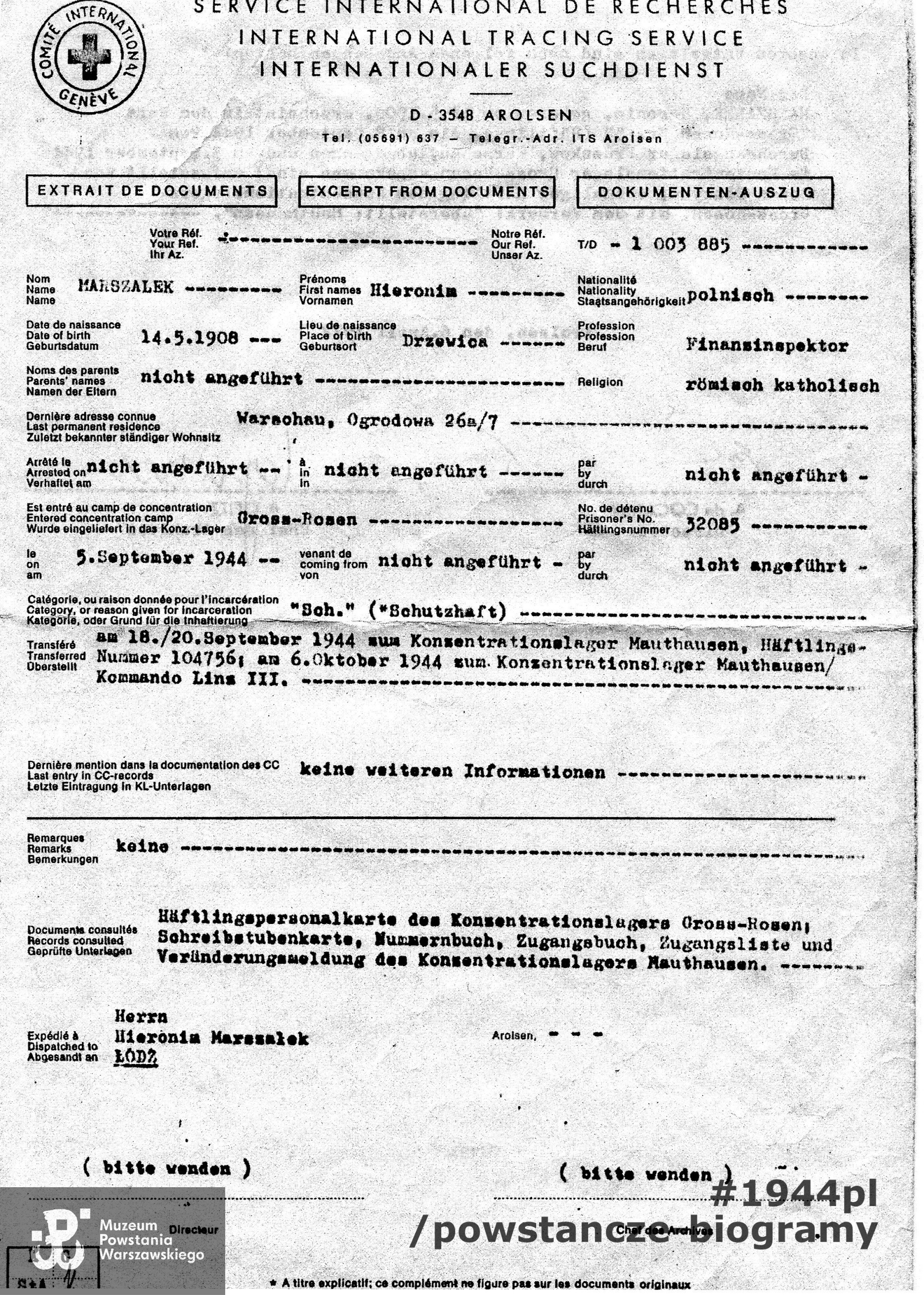 Dokument ze zbiorów rodzinnych, skan  udostępnił p. Jan Zambrzycki