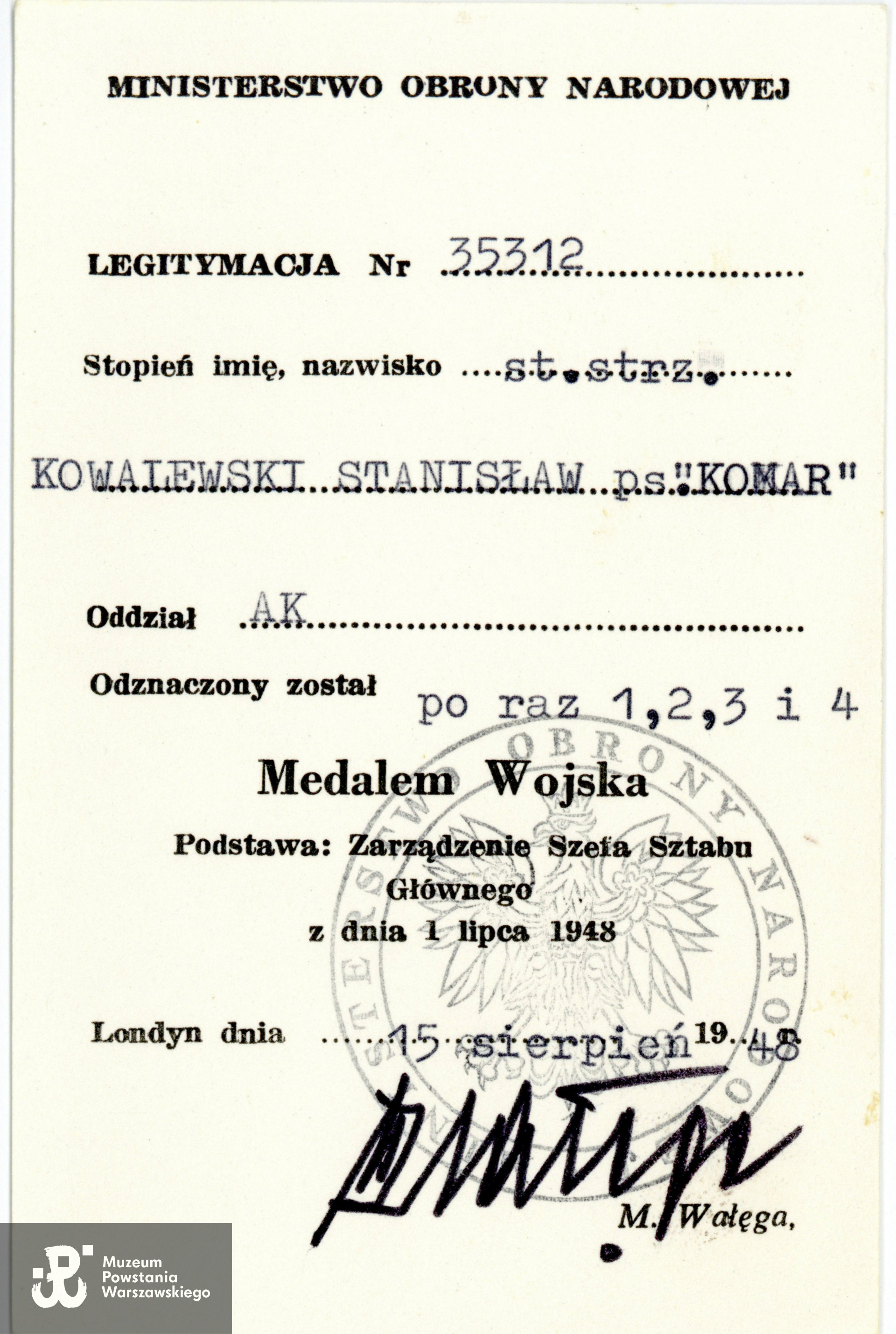  Ze zbiorów rodzinnych p. Arkadiusza Kowalewskiego, syna Powstańca. Skany wykonano w Muzeum Powstania Warszawskiego, 08/2022.