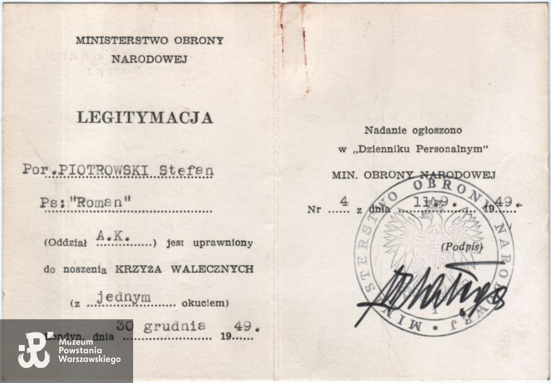 Ze zbiorów rodzinnych, skan udostępnił p. Piotr Surma, wnuk Powstańca