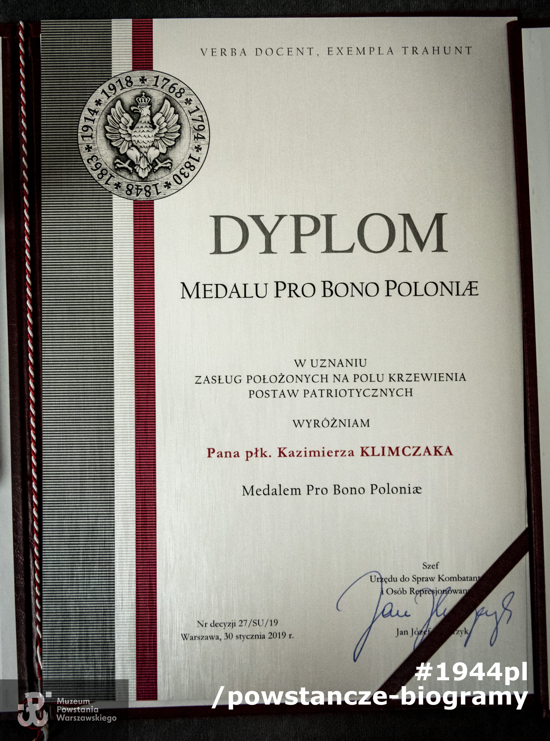 15 lutego 2019 roku - uroczystość  w Bibliotece Muzeum Powstania Warszawskiego z okazji 105. urodzin płk. Kazimierza Klimczaka. Fot. MPW