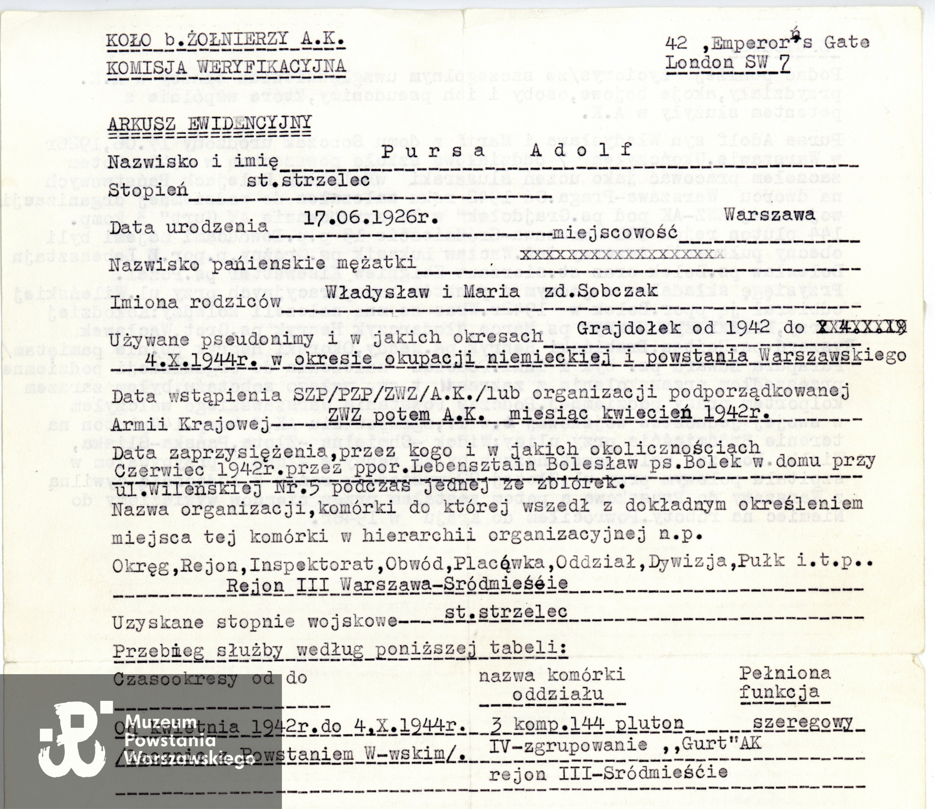 Ze zbiorów rodzinnych, do wykonania kopii udostępniła p. Elżbieta Wysocka, córka Powstańca. Skany wykonano w Muzeum Powstania Warszawskiego w grudniu 2023 r. 