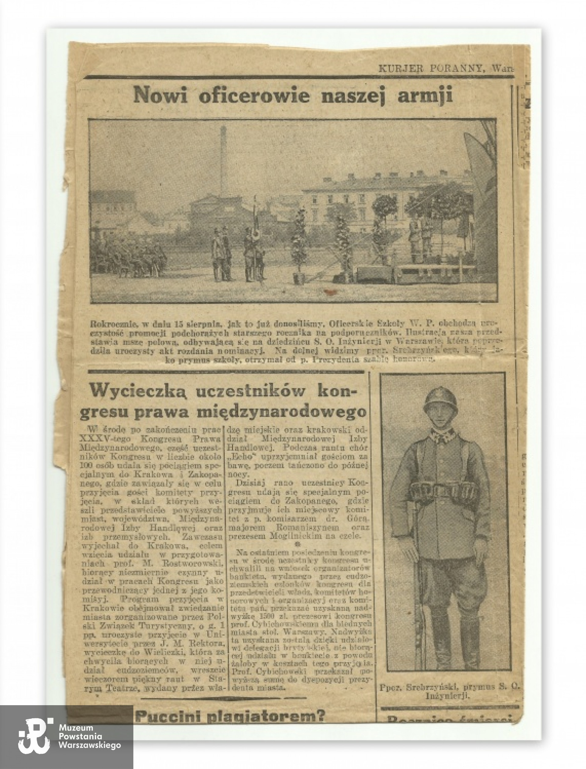 "Kurier Poranny" z 17.08.1928 r., w którym napisano o młodym ppor. J. Srebrzyńskim. Archiwum M.Srebrzyńskiego.