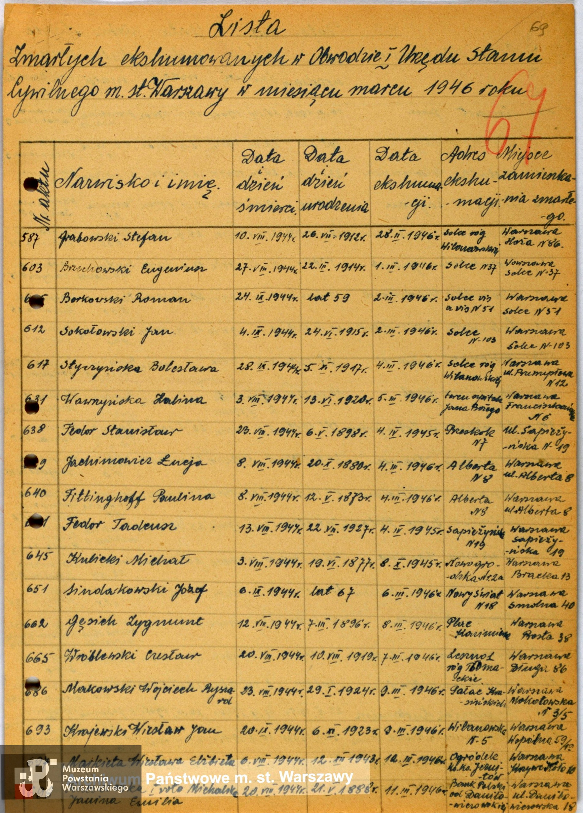 Archiwum Państwowe m. st. Warszawy - listy ekshumowanych, Wiesław Krajewski - pozycja 693