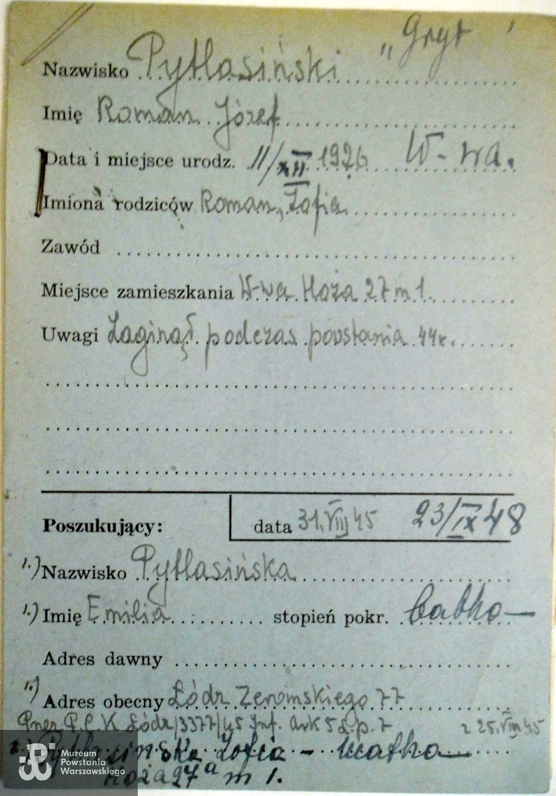 Polski Czerwony Krzyż - kartoteka poszukiwań