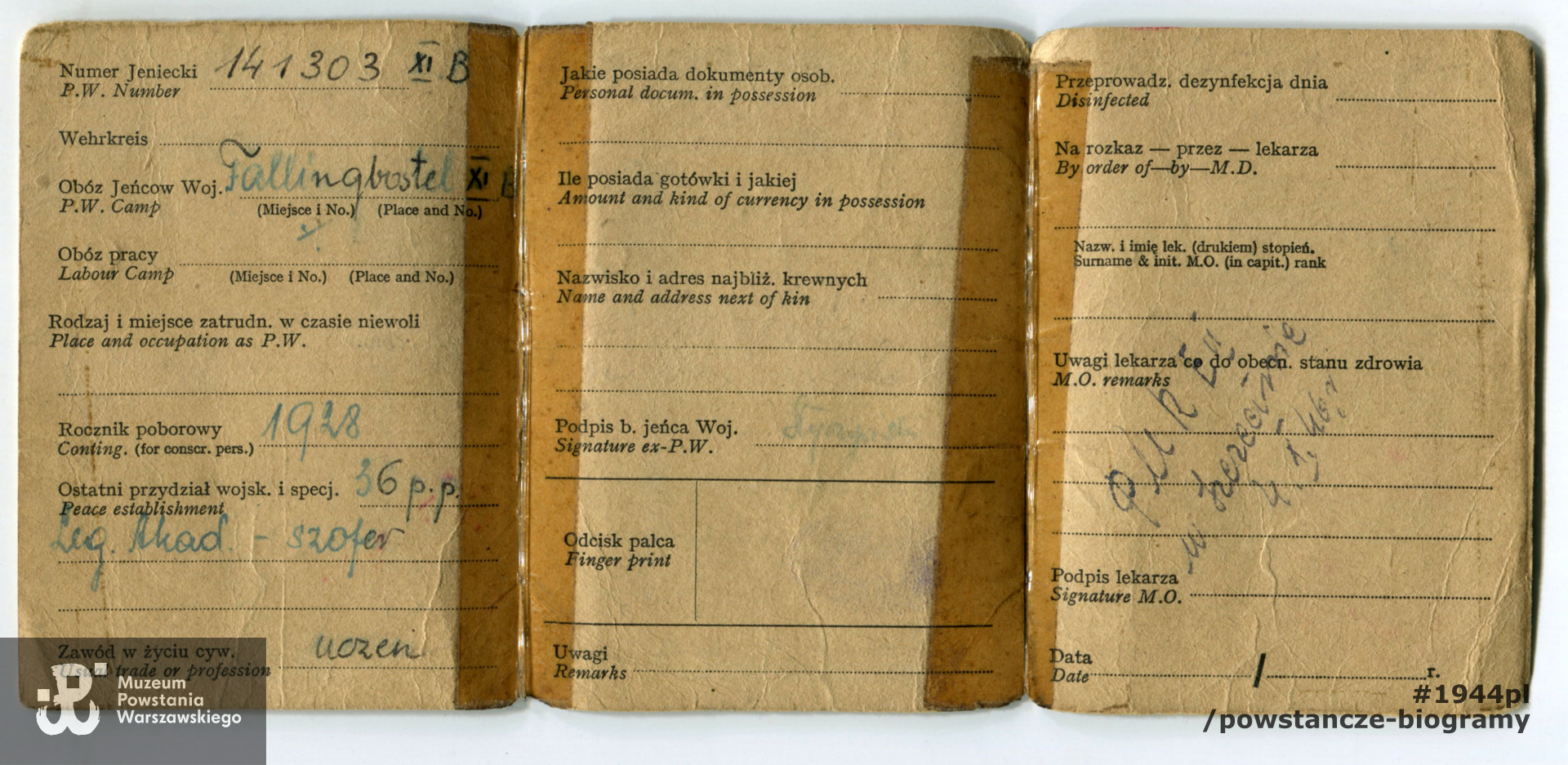 Legitymacja byłego jeńca wojennego. Z archiwum rodzinnego p. Kazimierza Styczyńskiego