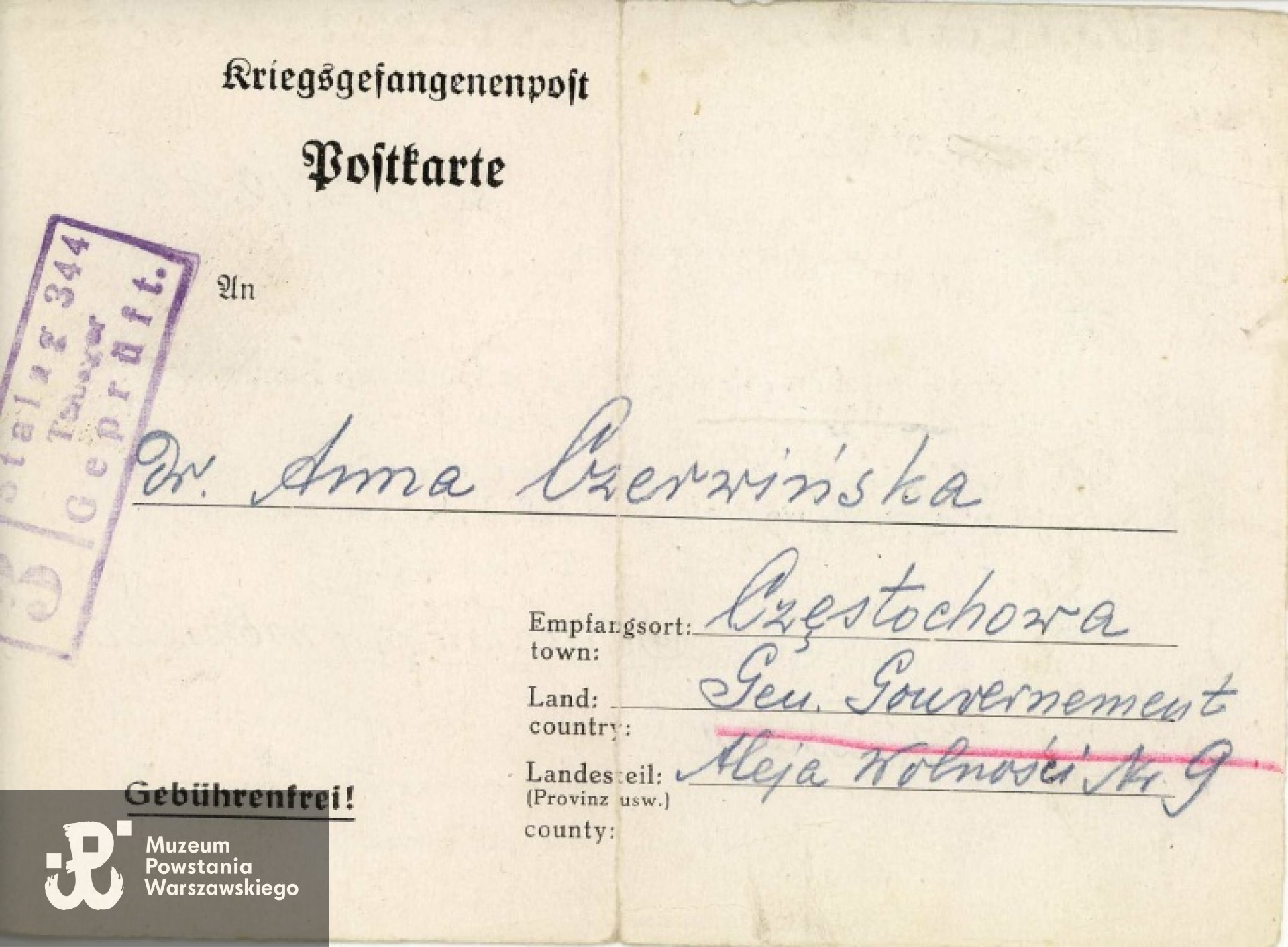 List ze Stalagu 344 Lamsdorf do Anny Czerwińskiej