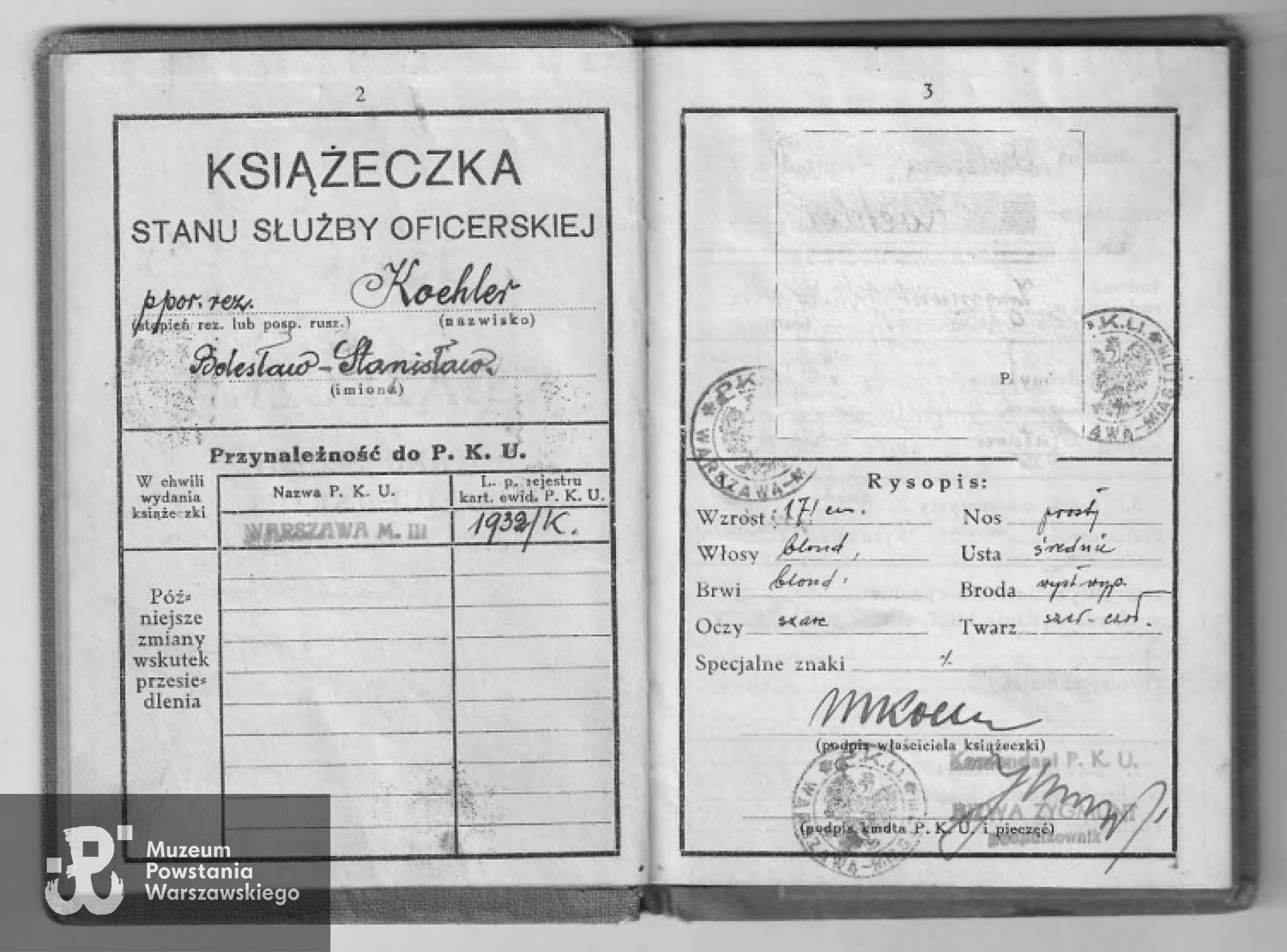 Książeczka Stanu Służby Oficerskiej - Przynależność do P.K.U.