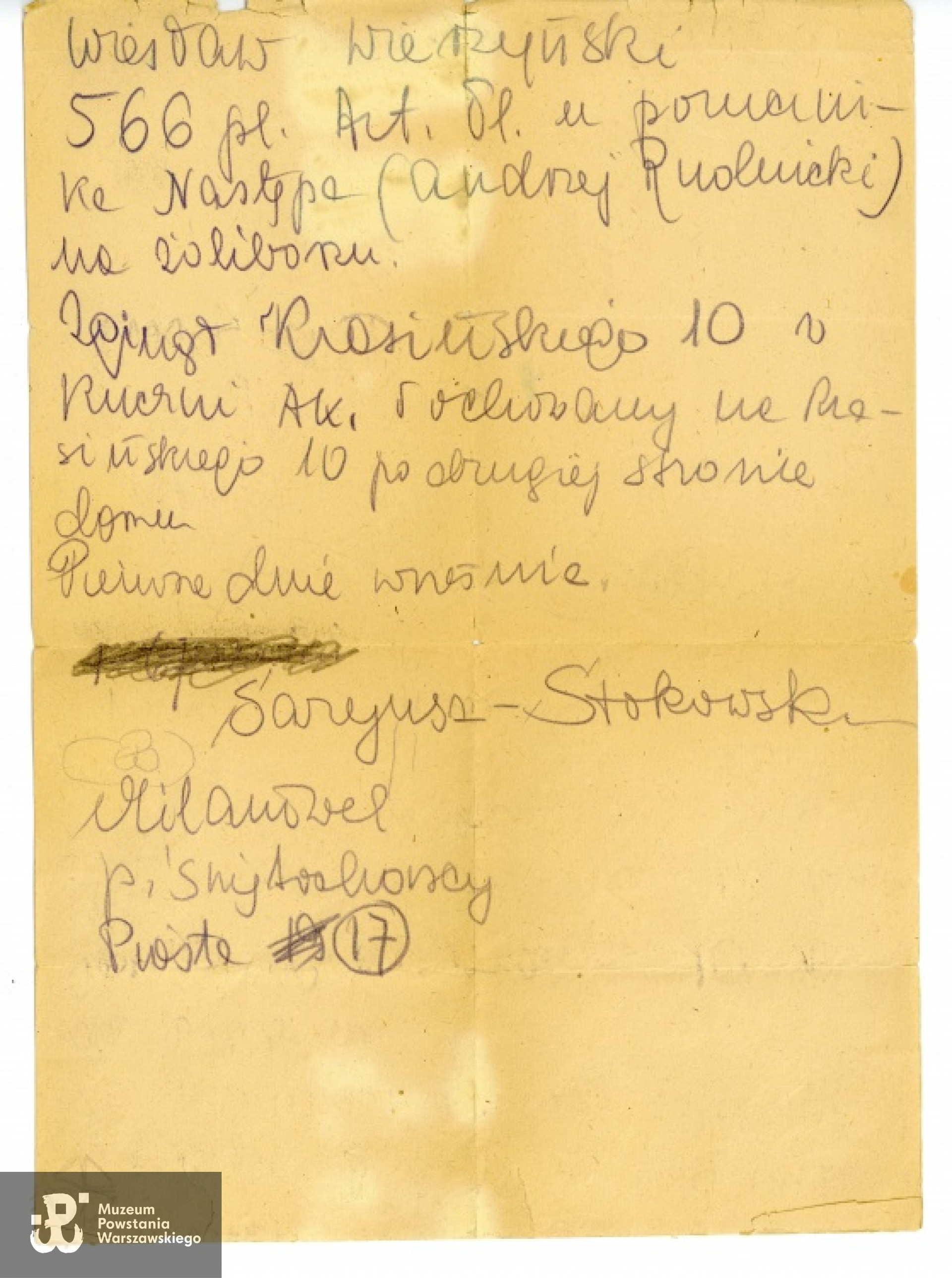 Ze zbiorów Muzeum Powstania Warszawskiego, sygn. P/8204, dar Andrzeja Wierzyńskiego.