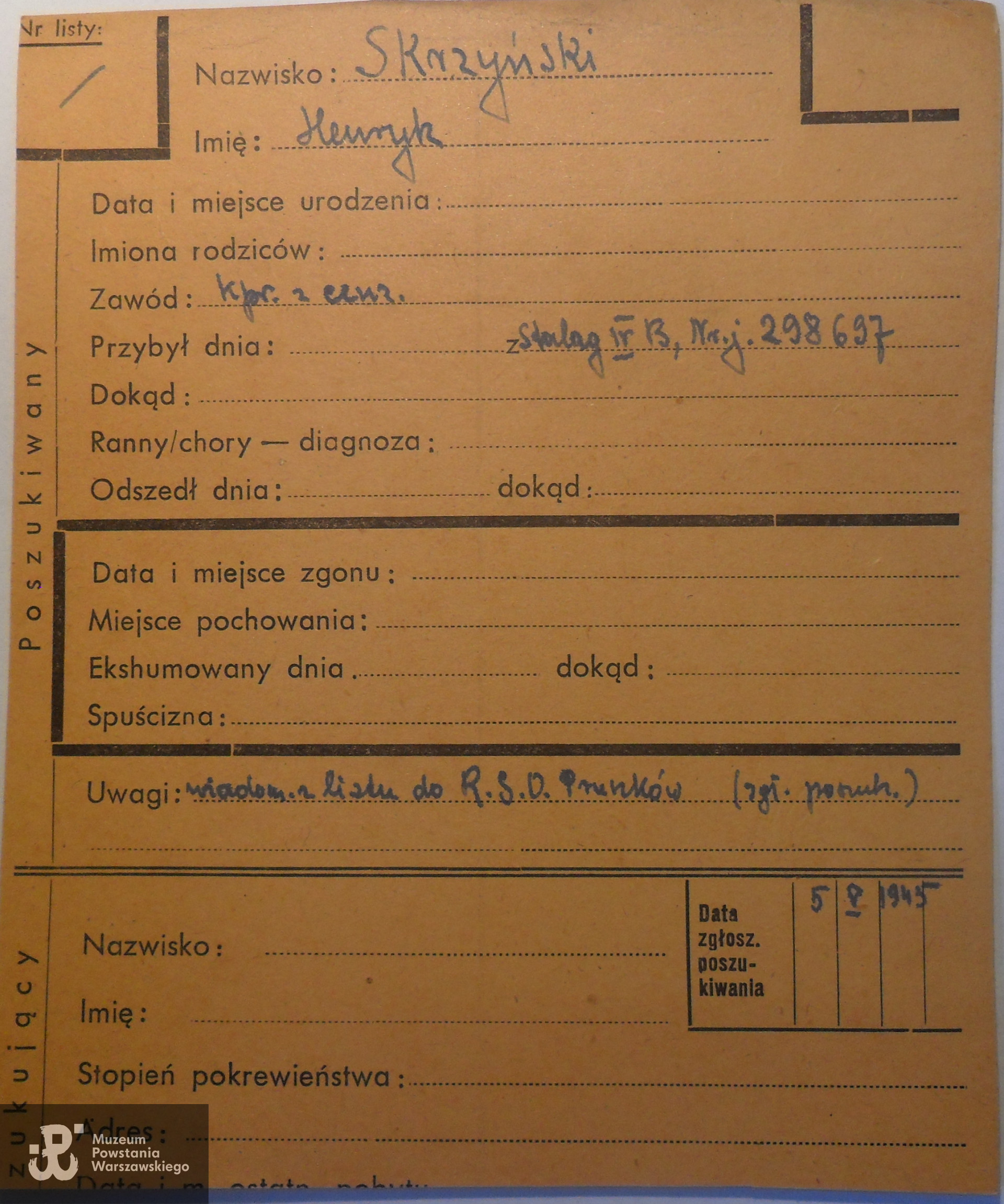 Polski Czerwony Krzyż - kartoteka