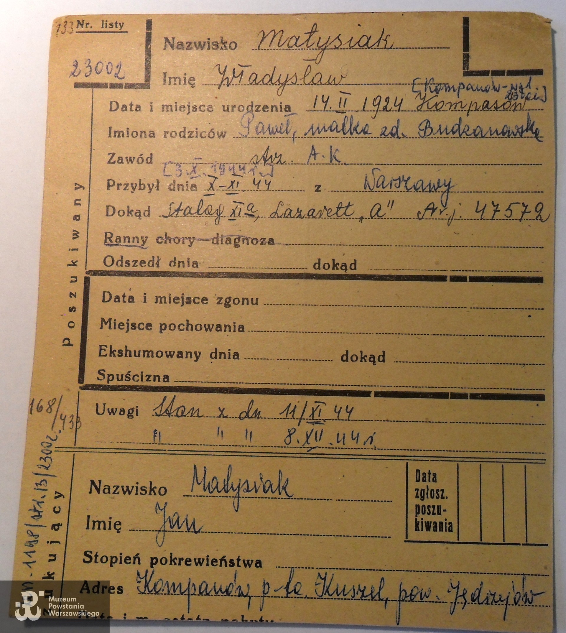 Polski Czerwony Krzyż - kartoteka