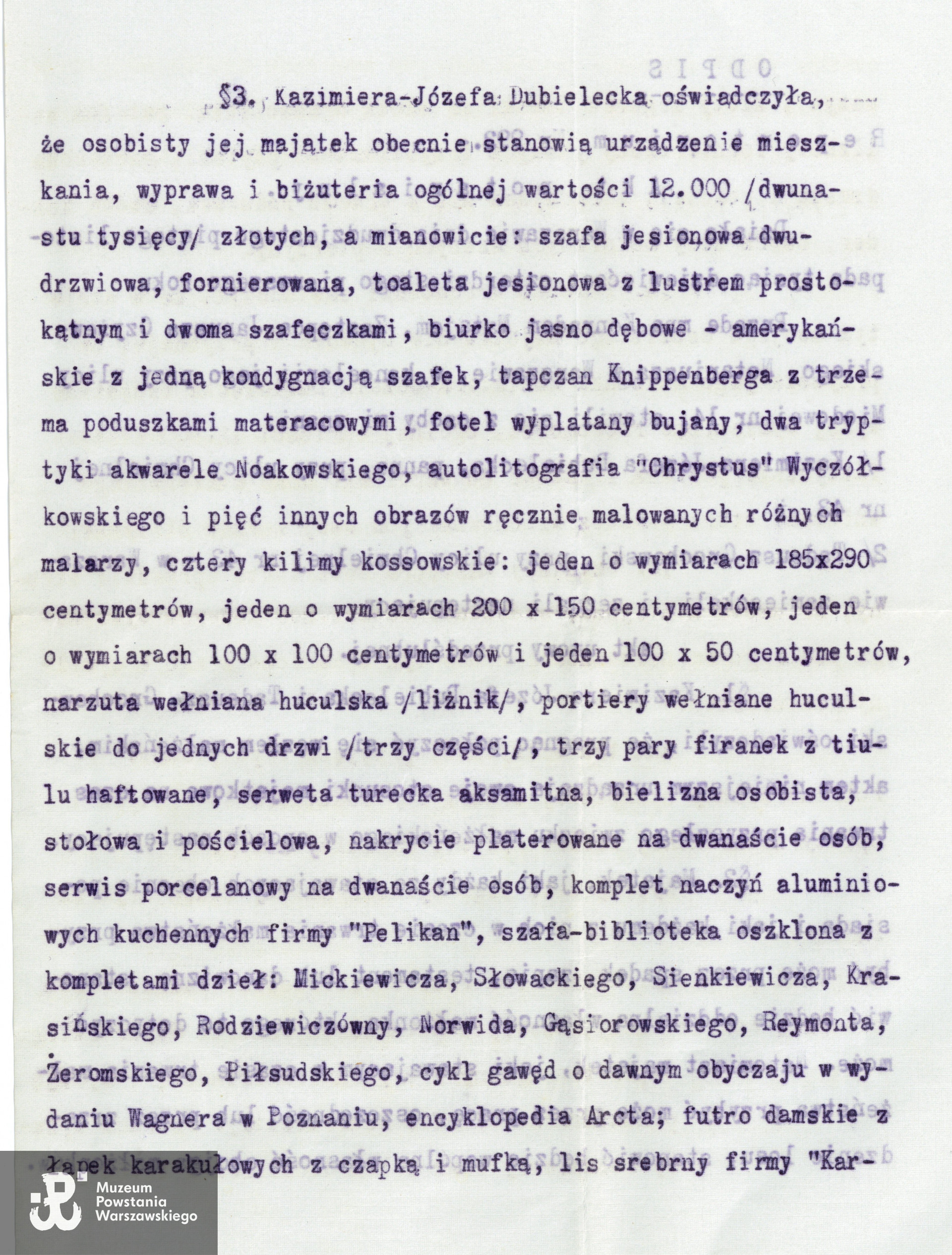 Fragment aktu umowy przedślubnej, sporządzony 25 listopada 1941 r.Dokument ze zbiorów Muzeum Powstania Warszawskiego, sygn.  P/7130/10