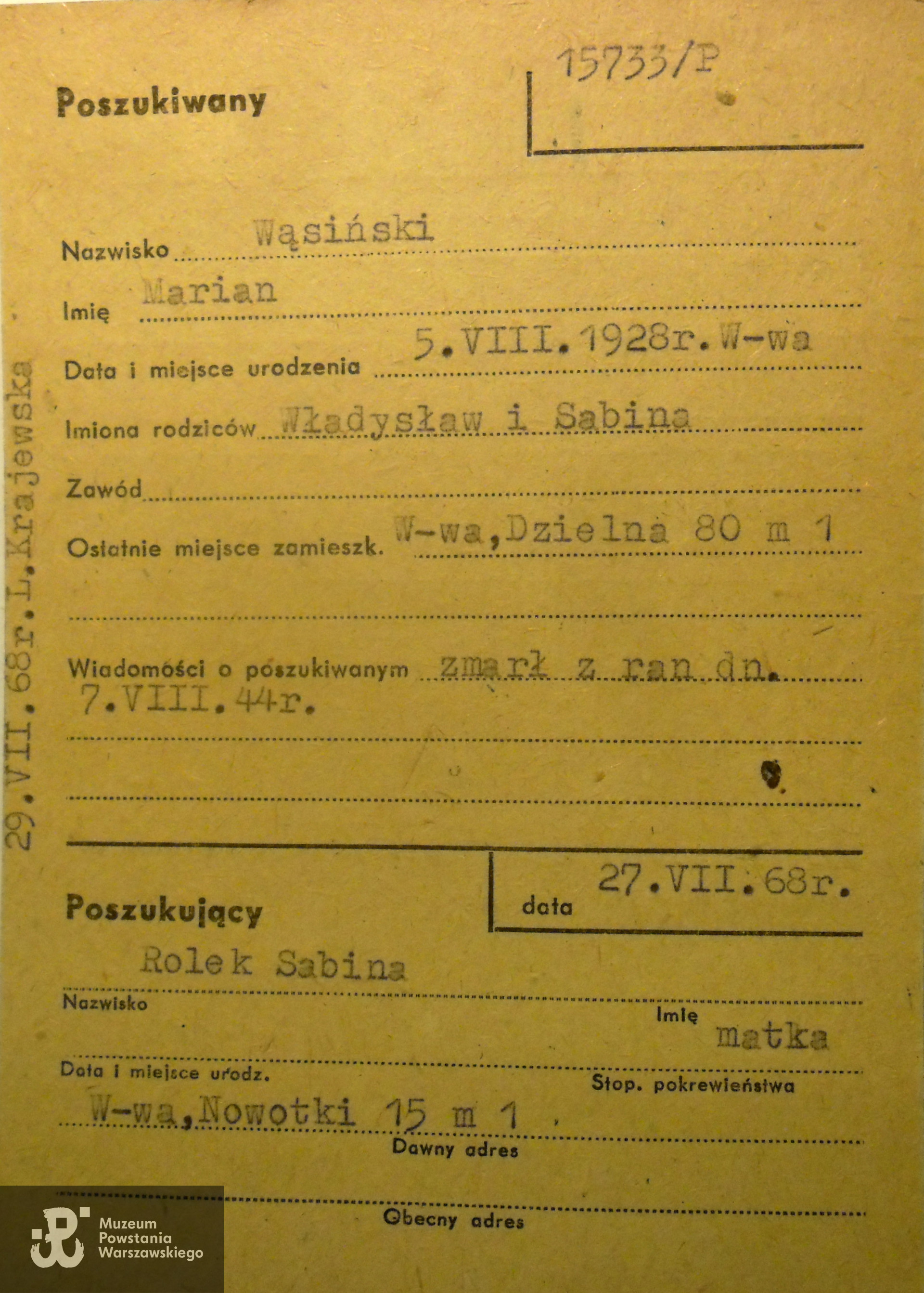 Polski Czerwony Krzyż - kartoteka