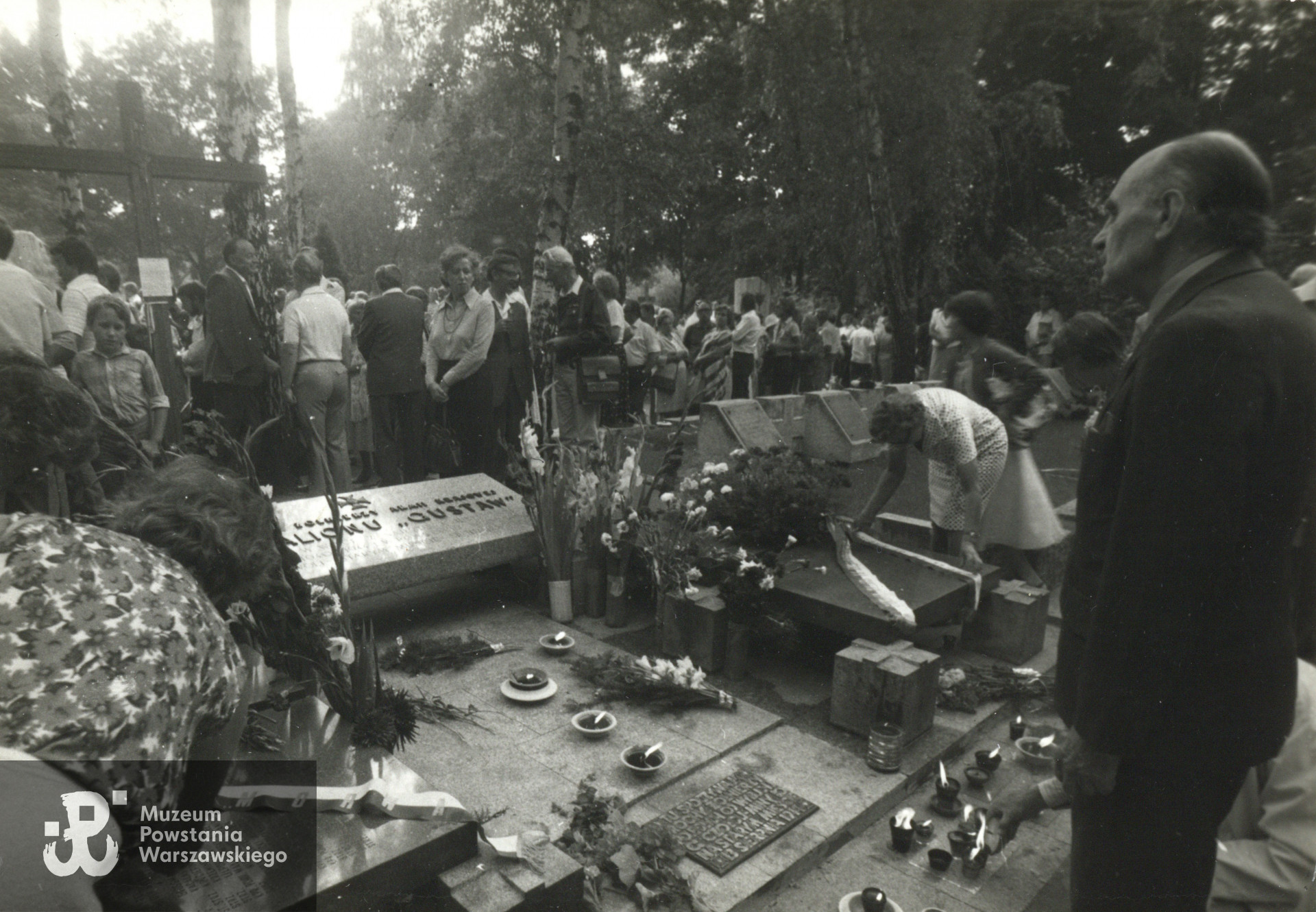 Fotografia powojenna pochodząca ze spuścizny po Zygmuncie Janie Raczyńskim ps. Zygmuś - uroczystości sierpniowe na Powązkach Wojskowych - kwatera batalionów Gustaw i Harnaś. Udostępnił p. Jerzy Raczyński, syn Powstańca.