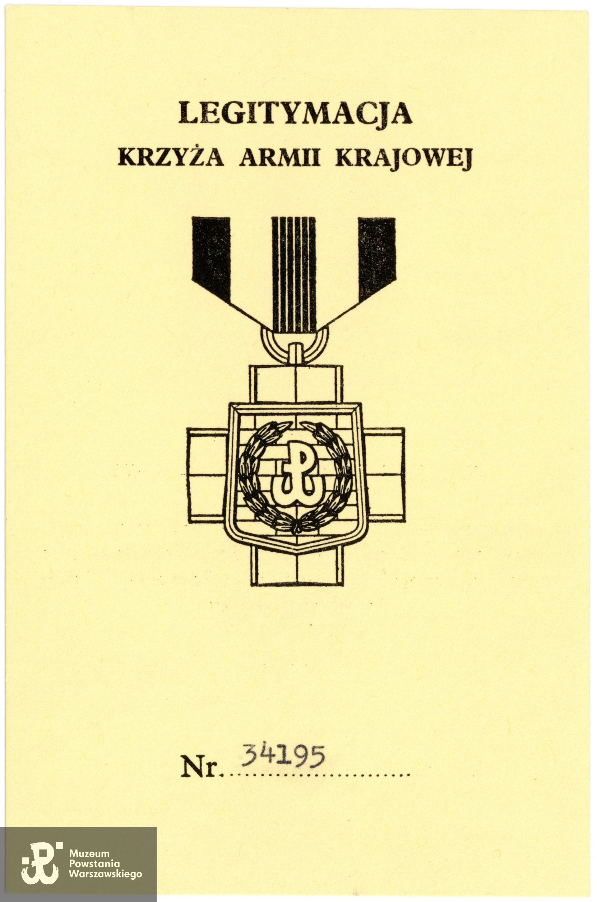 Legitymacja odznaczeniowa - Krzyż Armii Krajowej