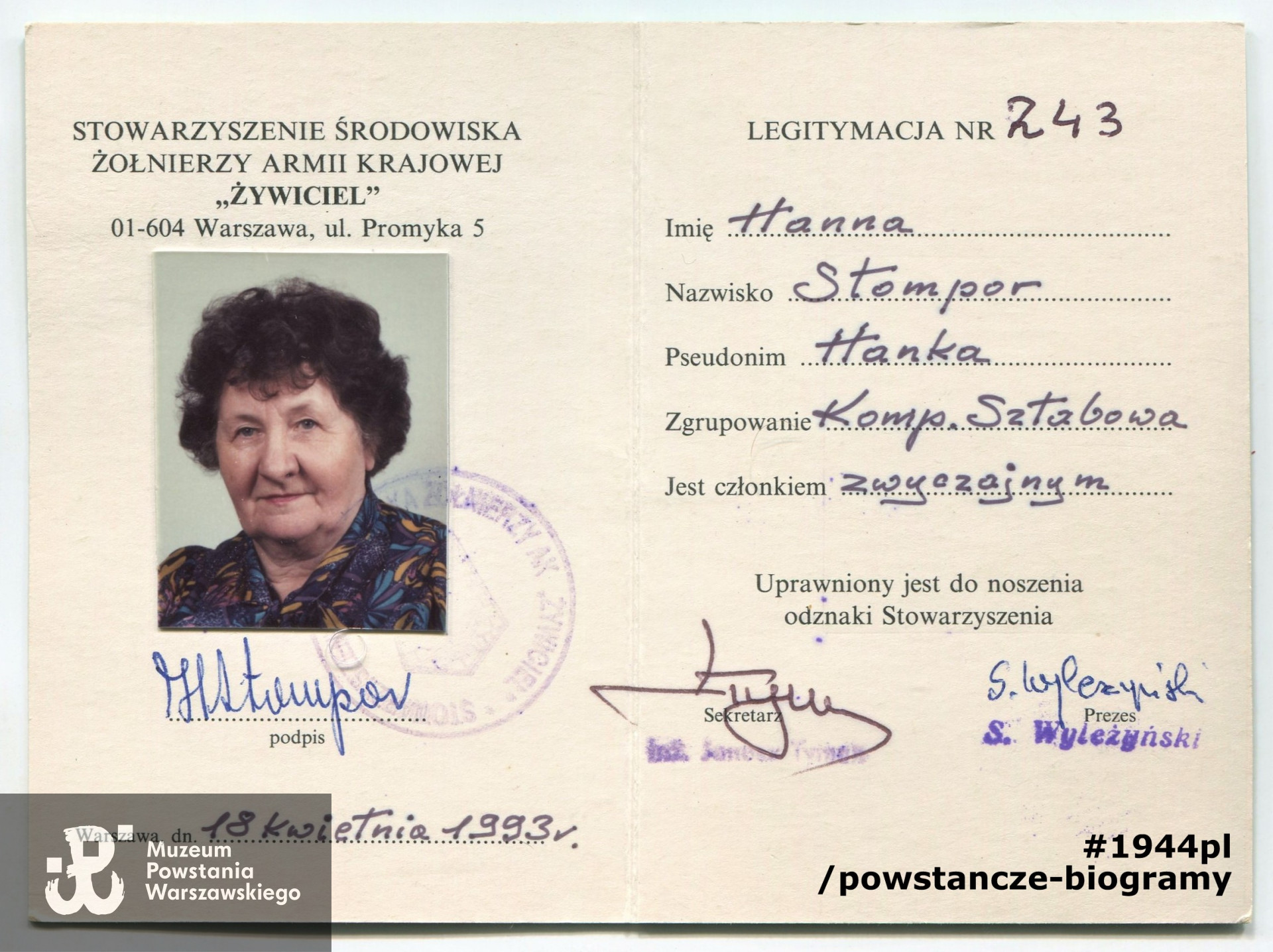 Dokument ze zbiorów rodzinnych p. Hanny Stompor z domu Modrzyckiej