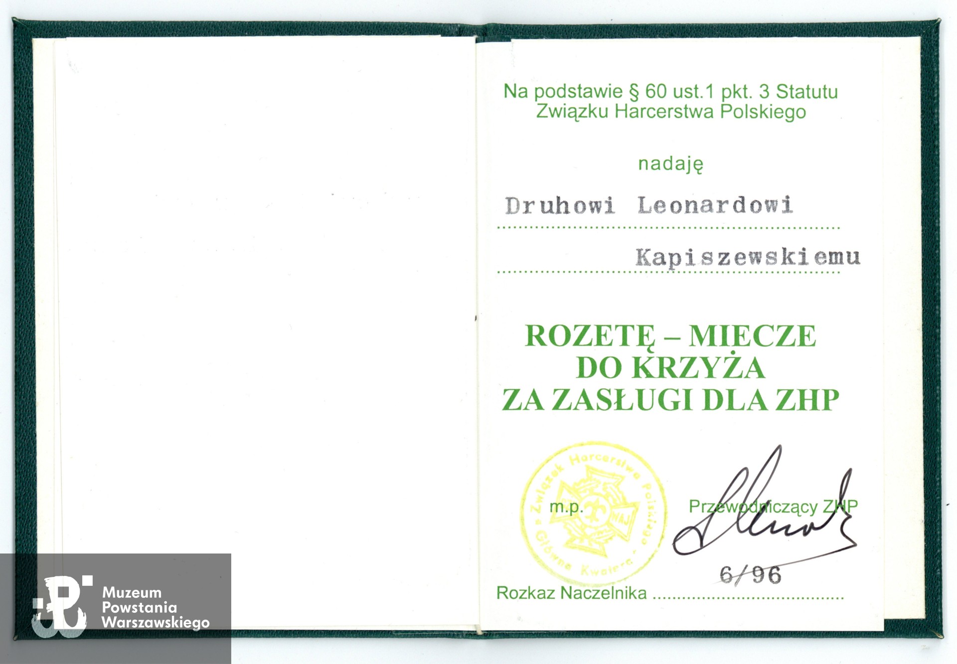 Ze zbiorów prywatnych  Powstańca, udostępnił p. Leonard Kapiszewski ps. Ryś.