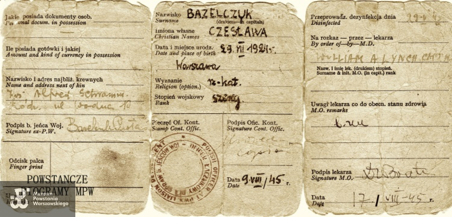 Należąca do Czesławy Bazelczuk legitymacja byłego jeńca wojennego. Fot. archiwum rodzinne