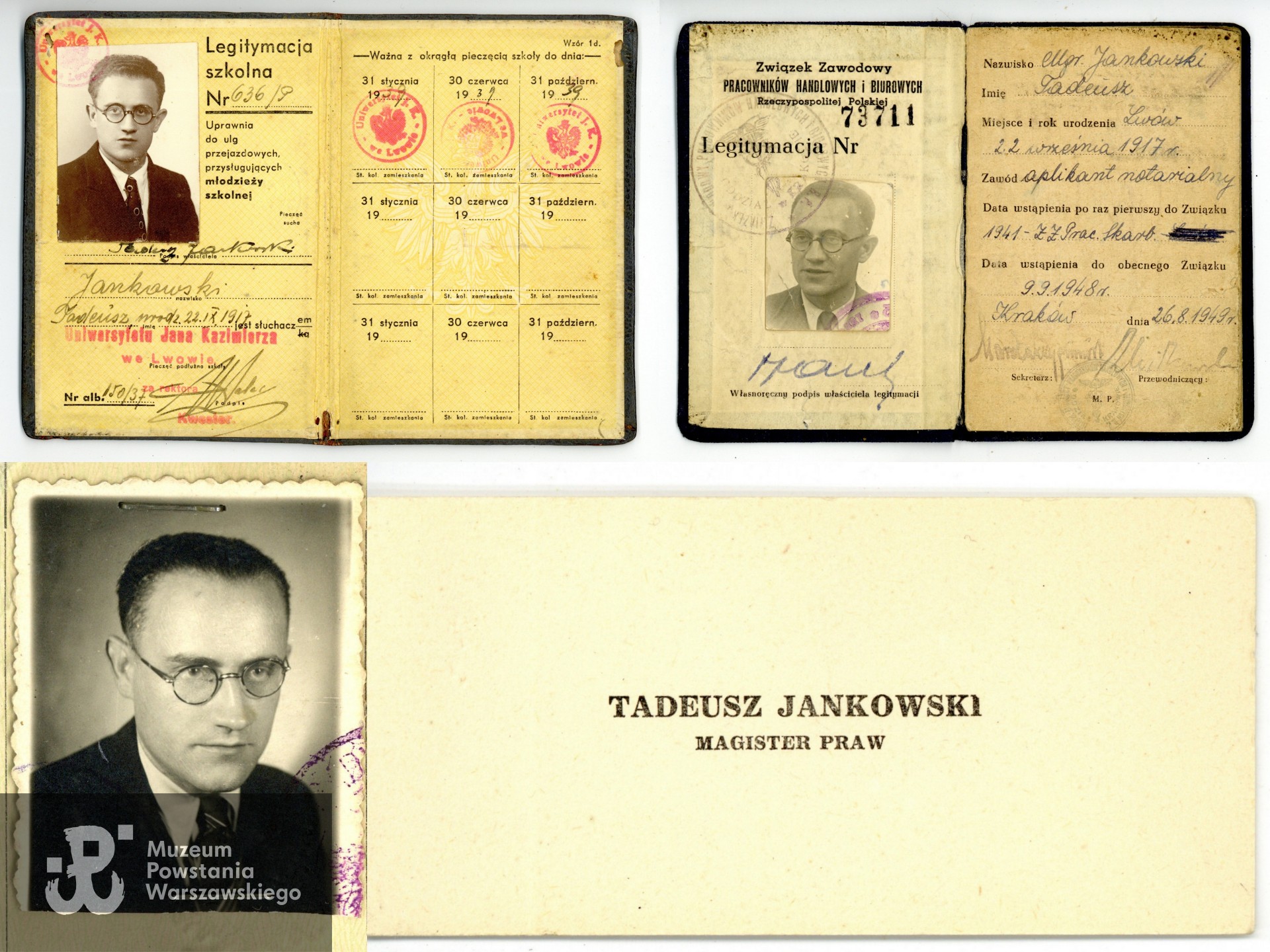 Pamiątki Pani Marii Krajewskiej - Jankowskiej po zmarłym wcześnie (w wieku 35 lat) mężu,Tadeuszu Jankowskim, mgr praw. Ze zbiorów ródzinnych