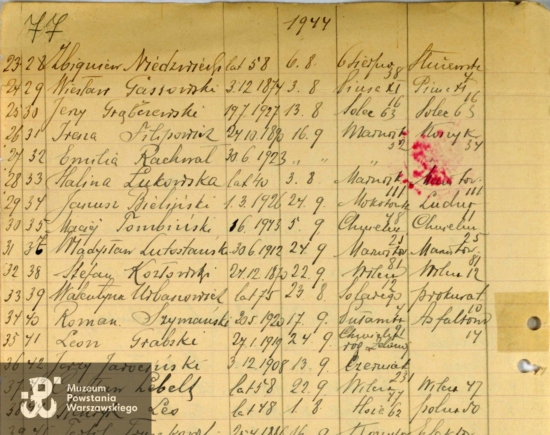 Archiwum Państwowe m. st. Warszawy - listy ekshumowanych.