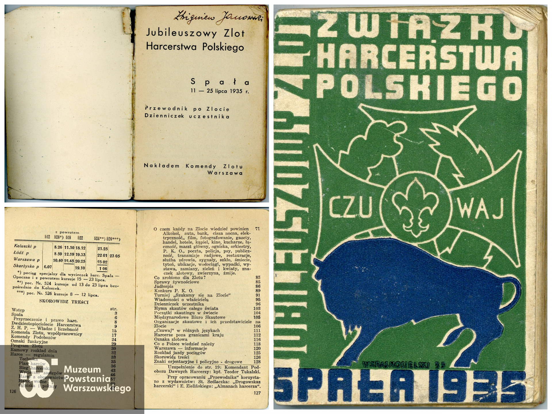 Należący do Zbigniewa <i>Dzienniczek Uczestnika Jubileuszowego Zlotu Harcerstwa Polskiego w Spale</i> - 1935 rok. Ze zbiorów Muzeum Powstania Warszawskiego, sygn. P/8719/16, dar p. Krzysztofa Fronczyka