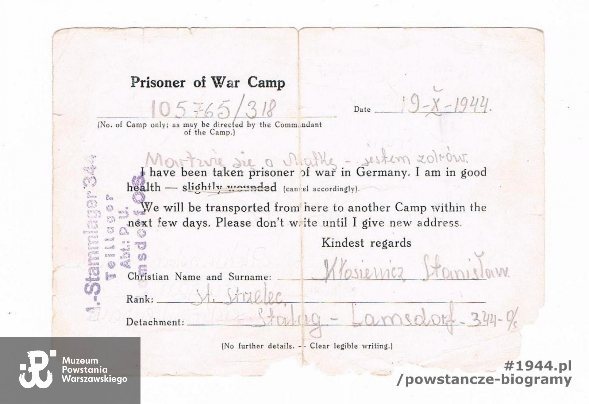 Korespondencja obozowa. Z archiwum rodzinnego syna, p. Krzysztofa Kłosiewicza