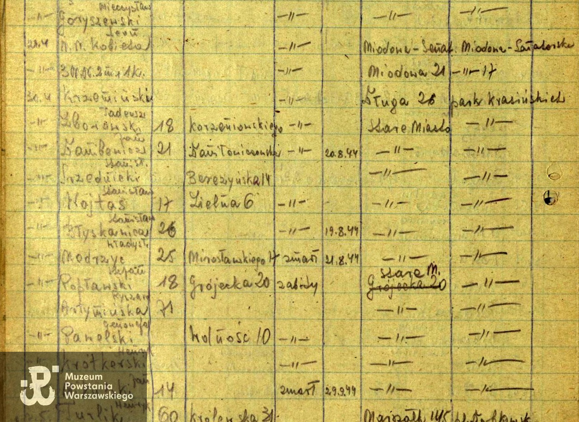 Archiwum  Państwowe m. st. Warszawy - listy ekshumowanych