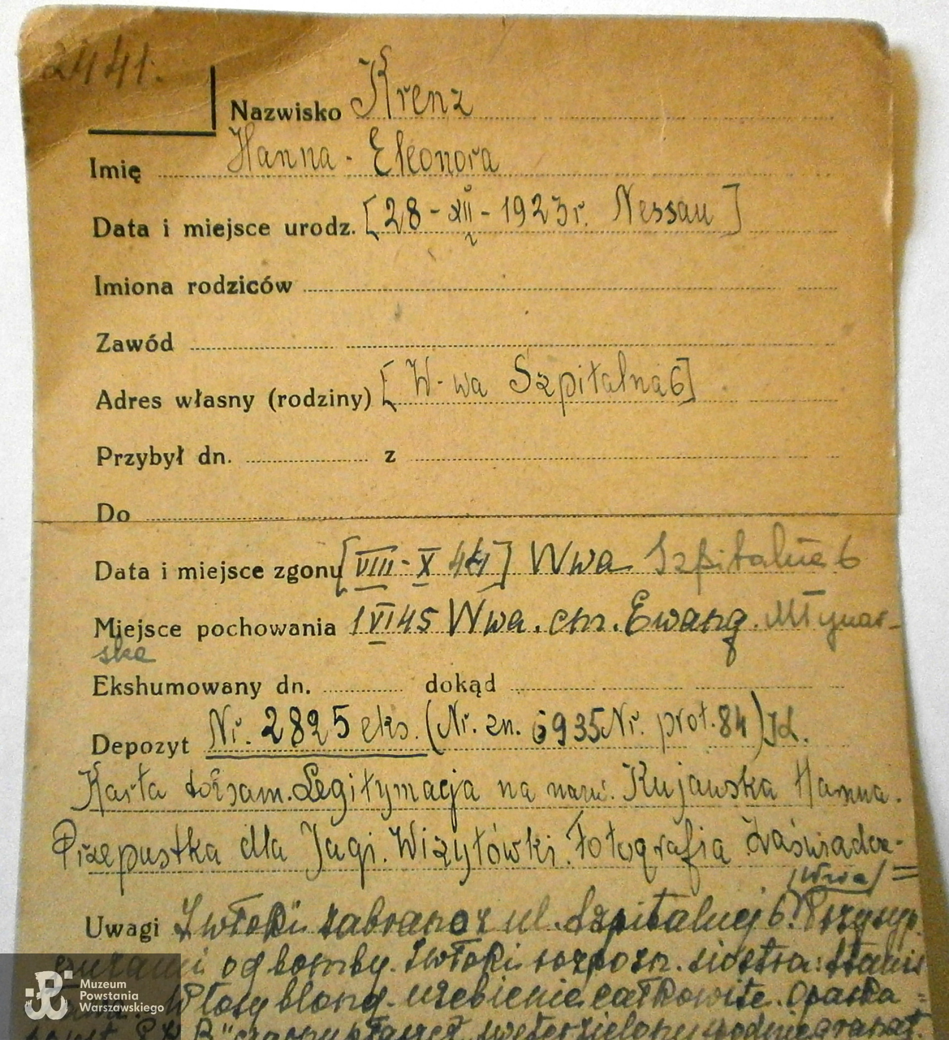 Polski Czerwony Krzyż - kartoteka, dane z ekshumacji