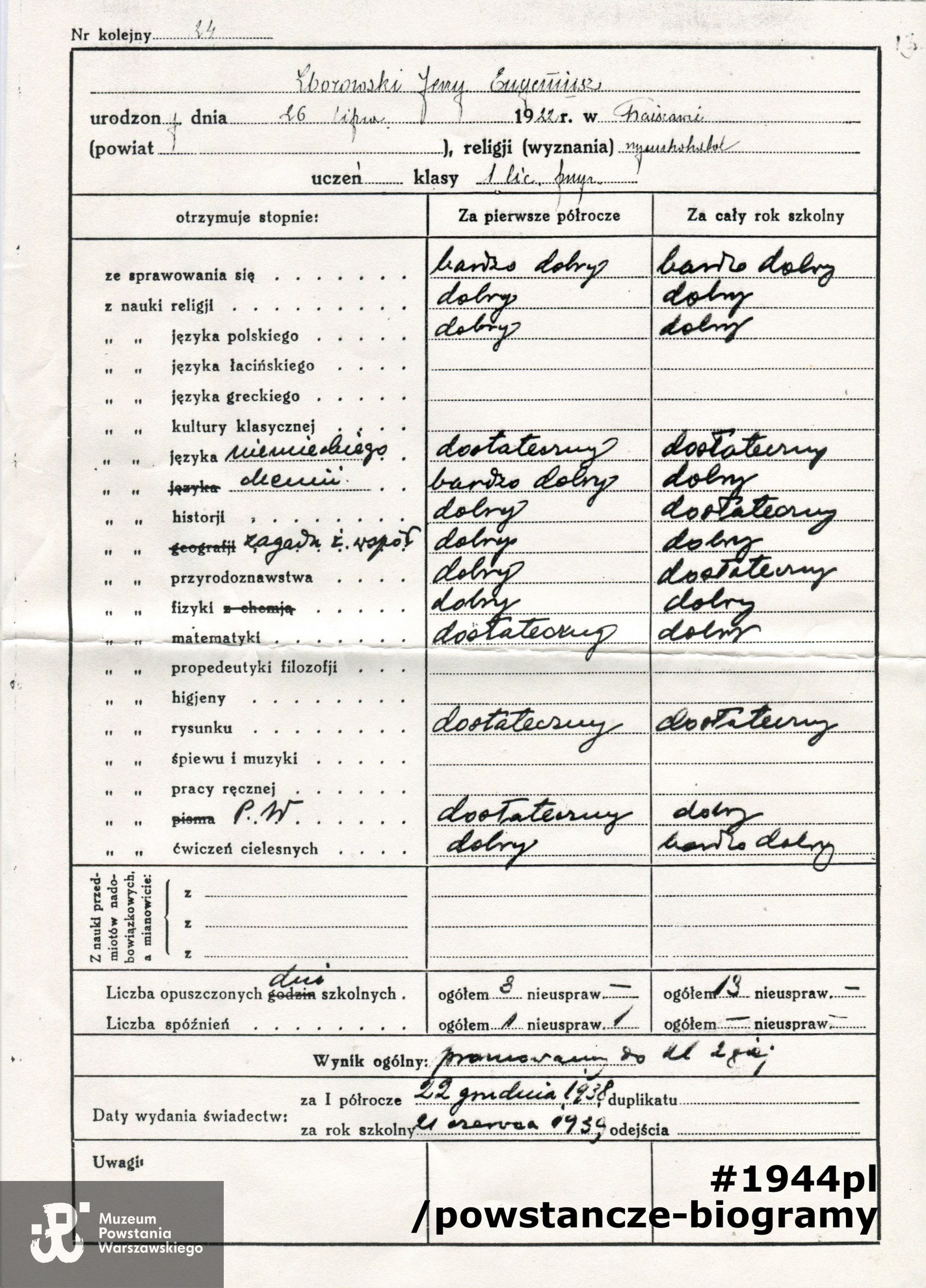Dokument ze zbiorów  rodzinnych p. Krystyny Zborowskiej - Nurek 