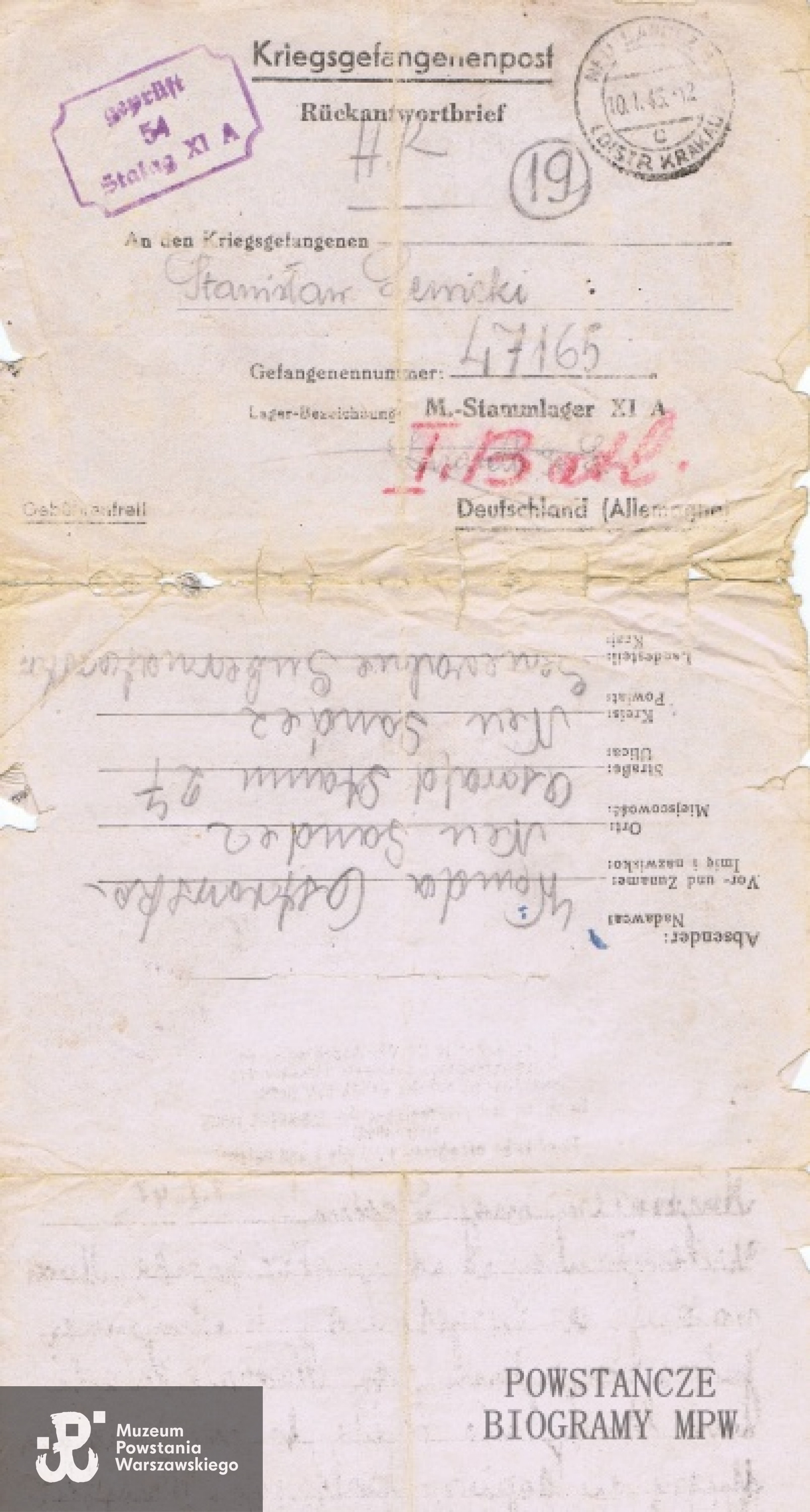 Korespondencja obozowa ze Stalagu XI A. Z archiwum rodzinnego Elżbiety Olszowskiej