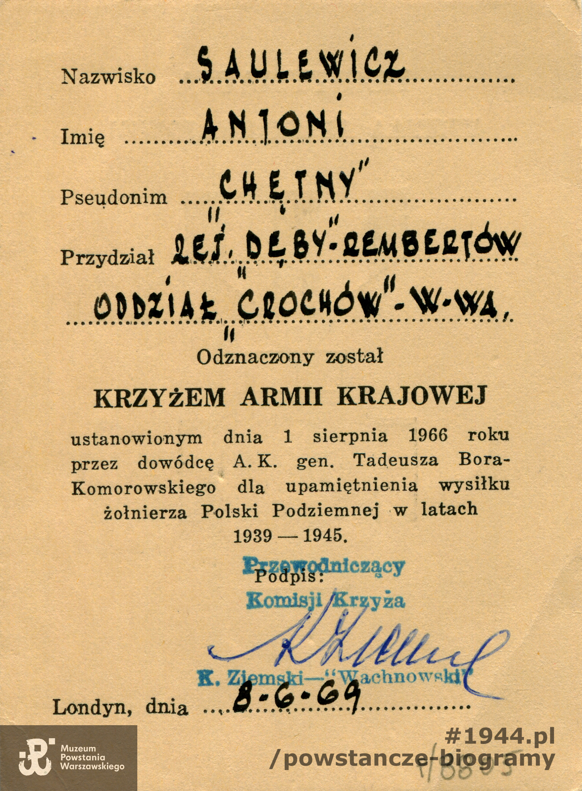 Ze zbiorów Muzeum Powstania Warszawskiego, sygn. P/8805, dar Antoniego Saulewicza