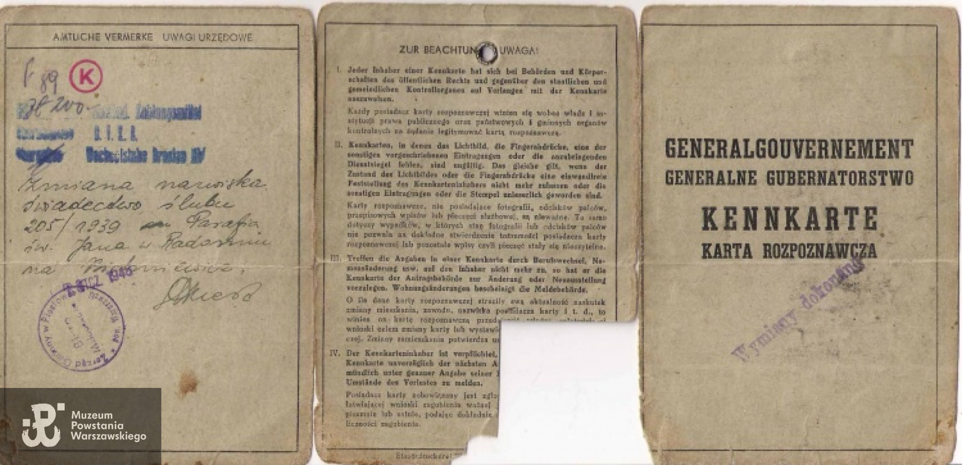 Anna Bichniewicz - fałszywa Kennkarte wyrobiona przez komórkę "legalizacji" AK na nazwisko panieńskie Borowska - str. 1