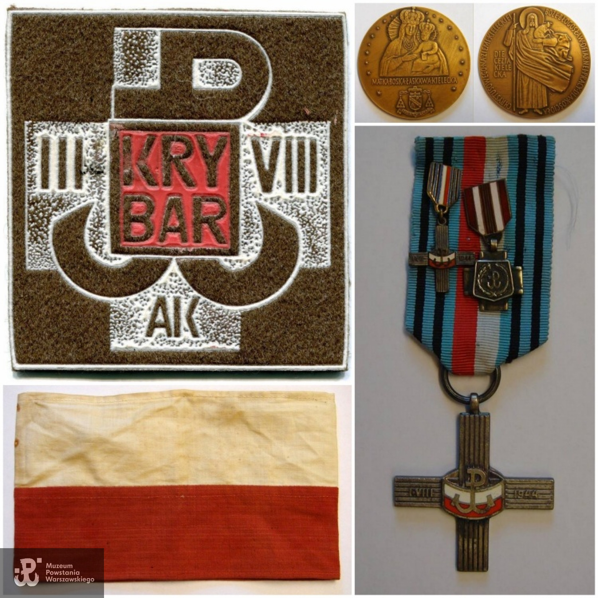 Pamiątki rodzinne: opaska i odznaczenia powstańcze, m. in. WKP.