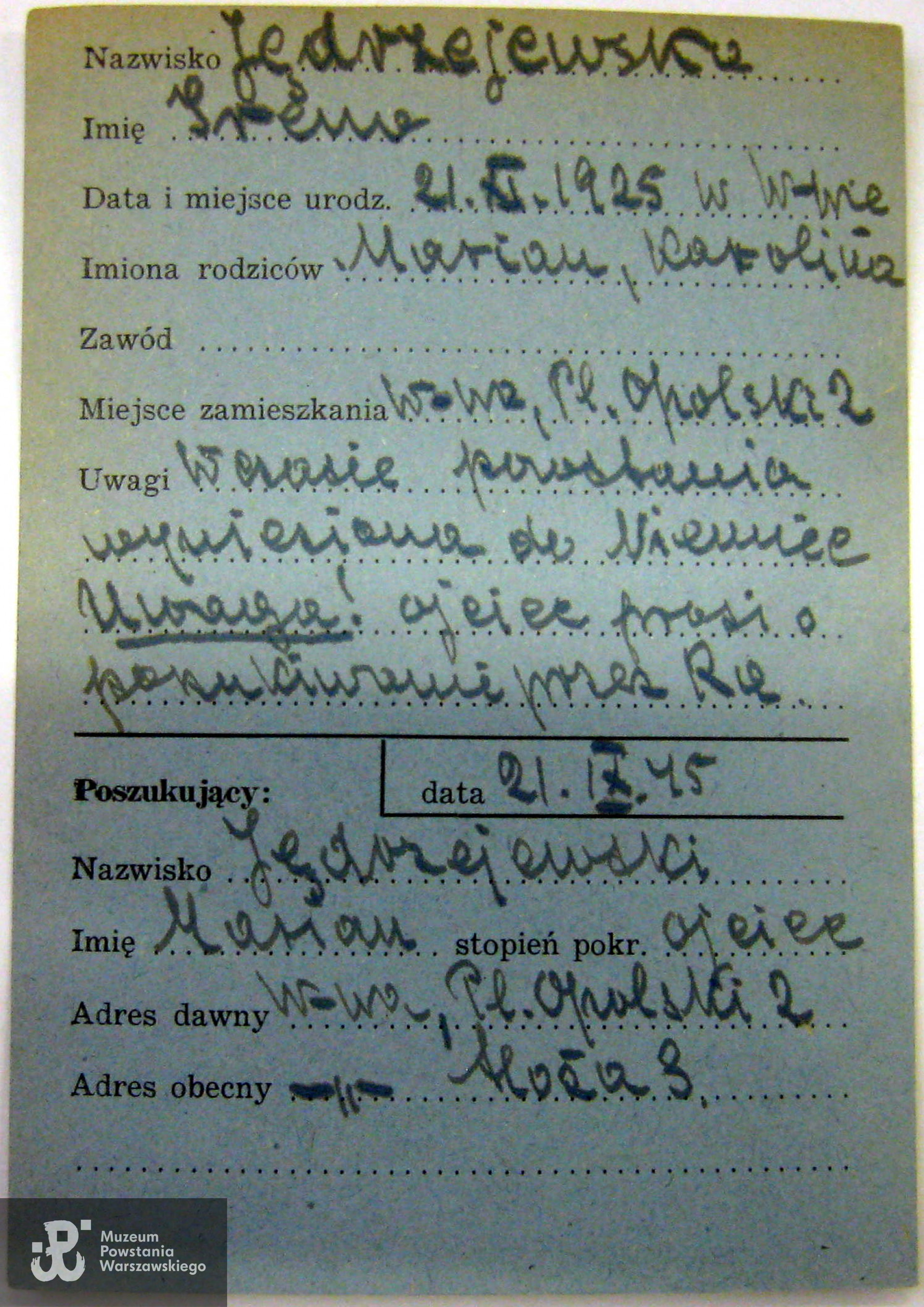 Polski Czerwony Krzyż - kartoteka