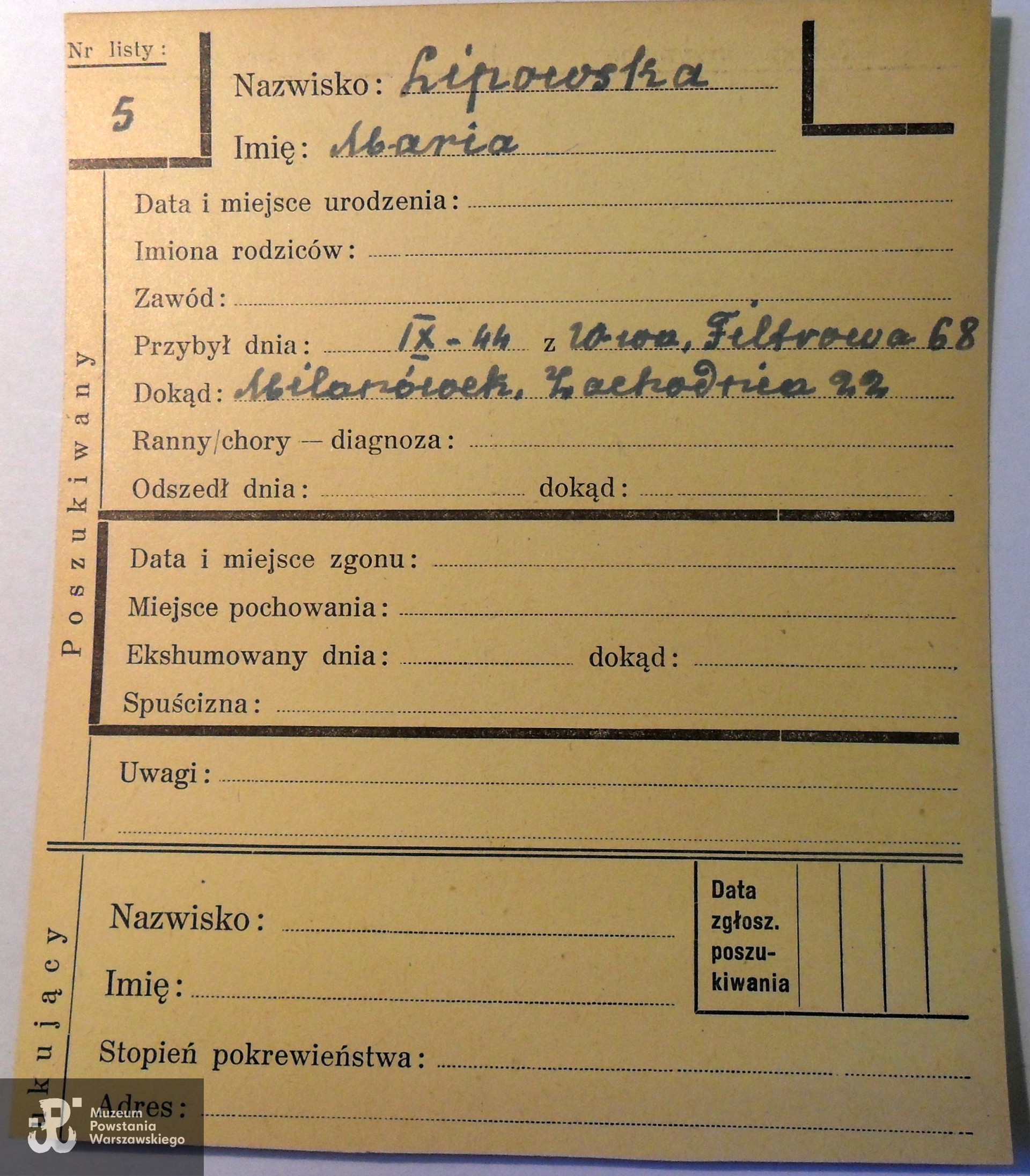 Polski Czerwony Krzyż - kartoteka