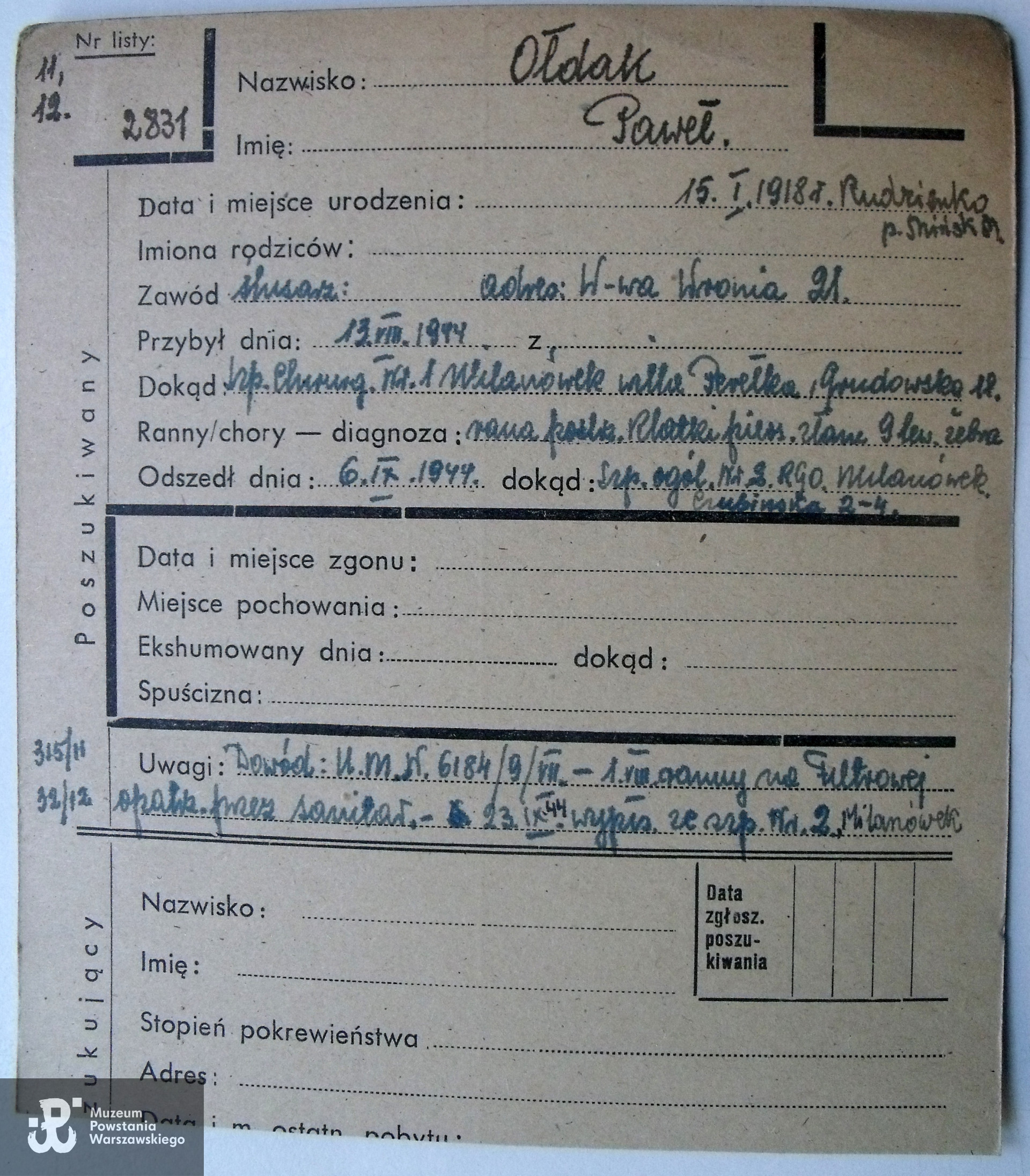 Polski czerwony Krzyż - kartoteka ogólna