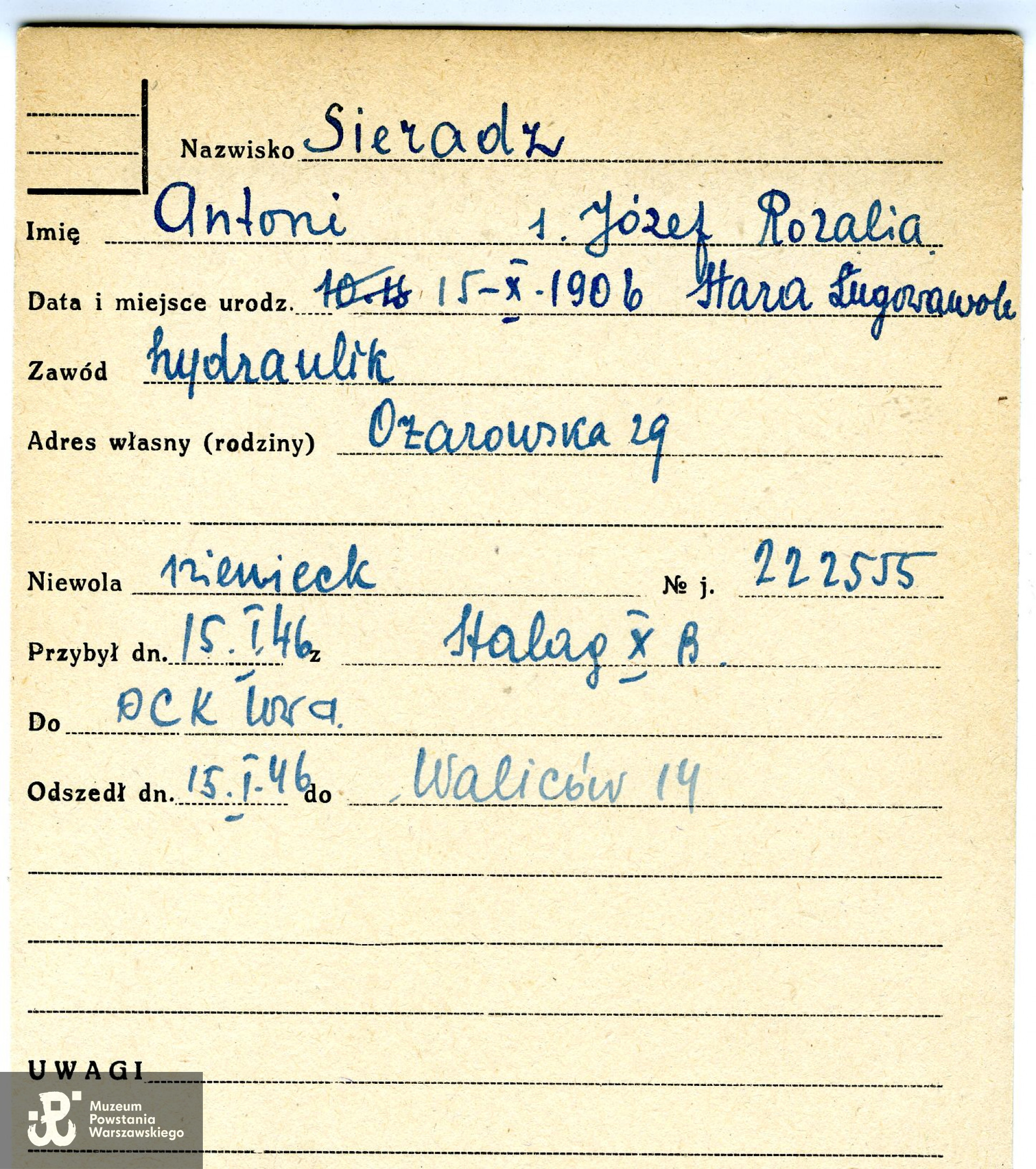 Polski Czerwony Krzyż - kartoteka