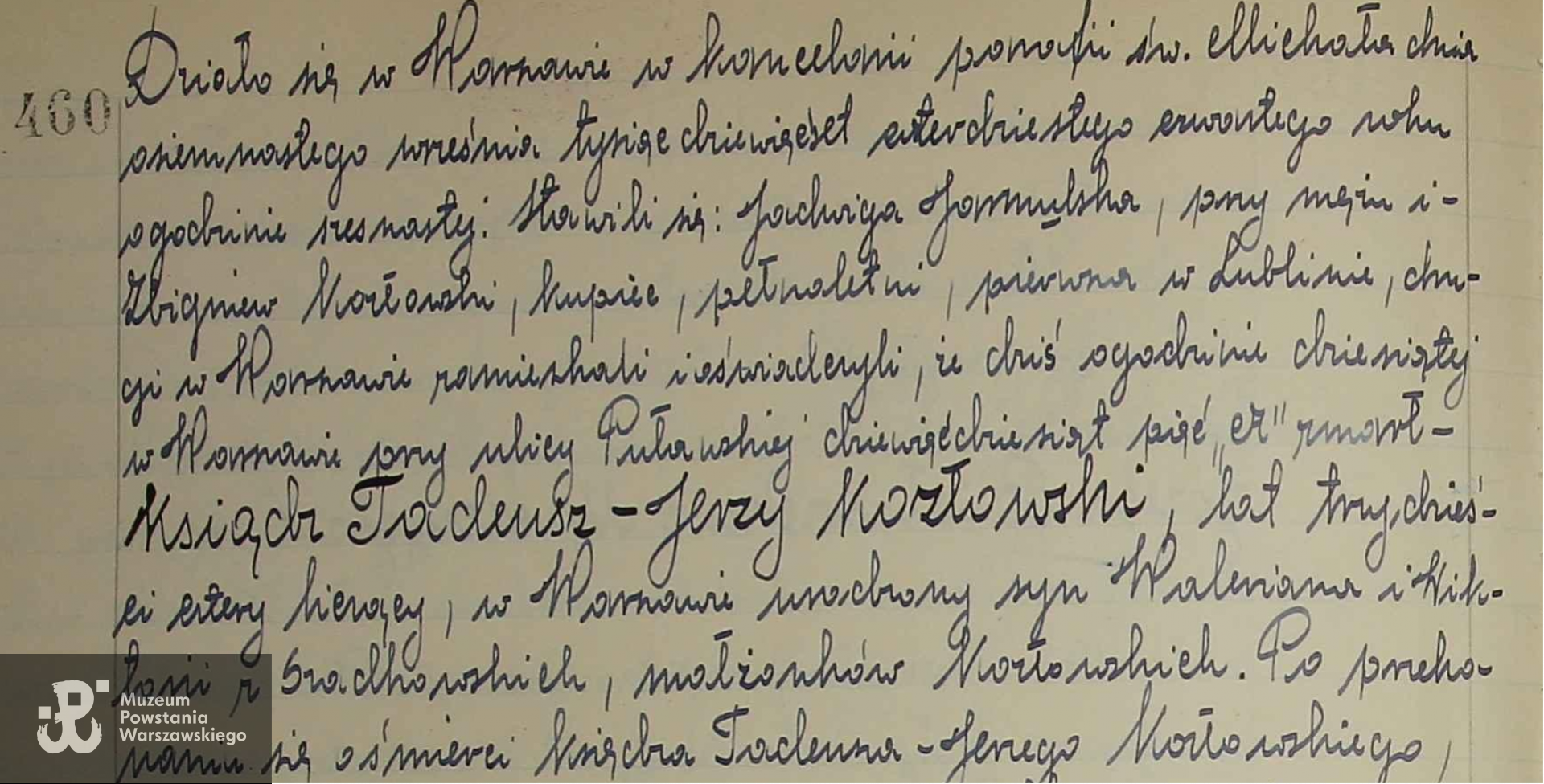 Fragment zapisu w księdze metrykalnej parafii rzymskokatolickiej św. Michała w Warszawie