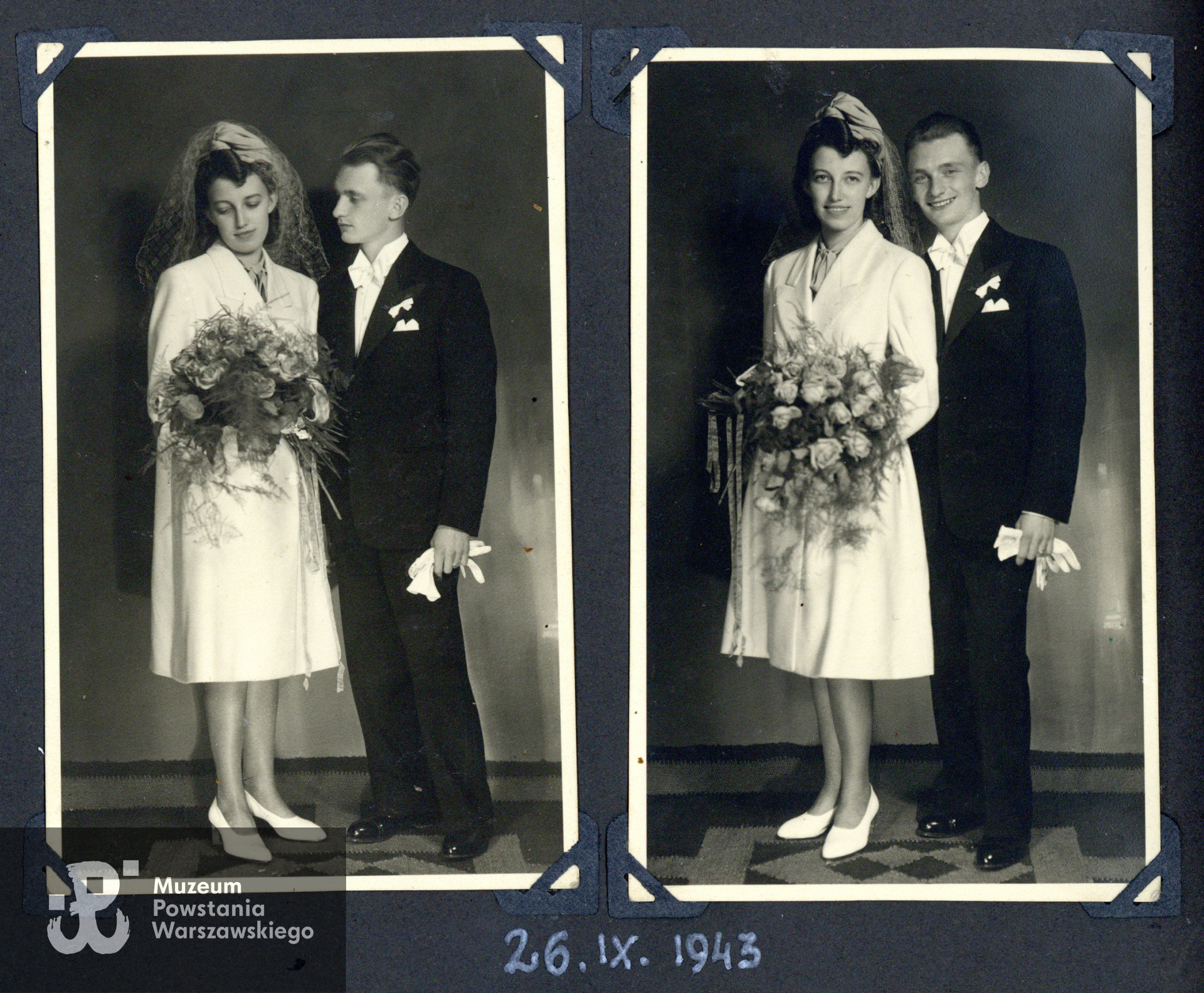 Fotografie ślubne (wrzesień 1943 r.) przedstawiające Annę Traczównę i Zdzisława (Jana) Graczyka. Fot. ze zbiorów rodzinnych p. Romana Jelonka - spuścizna po Annie Jelonek z domu Tracz, I-voto Graczyk.