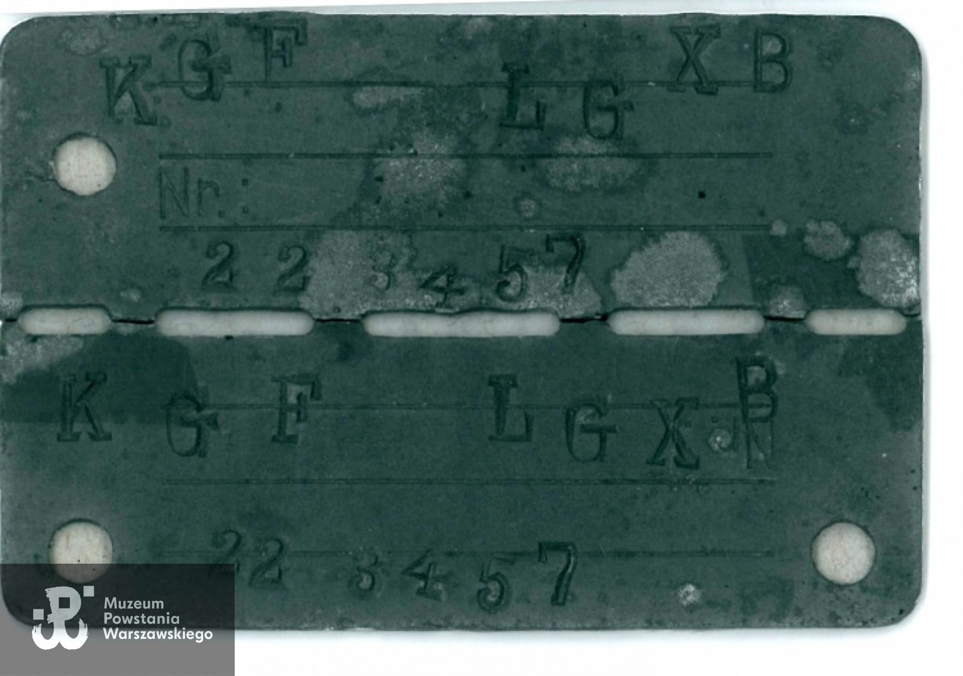 Obozowa blaszka identyfikacyjna z numerem obozowych. Fot. archiwum rodzinne