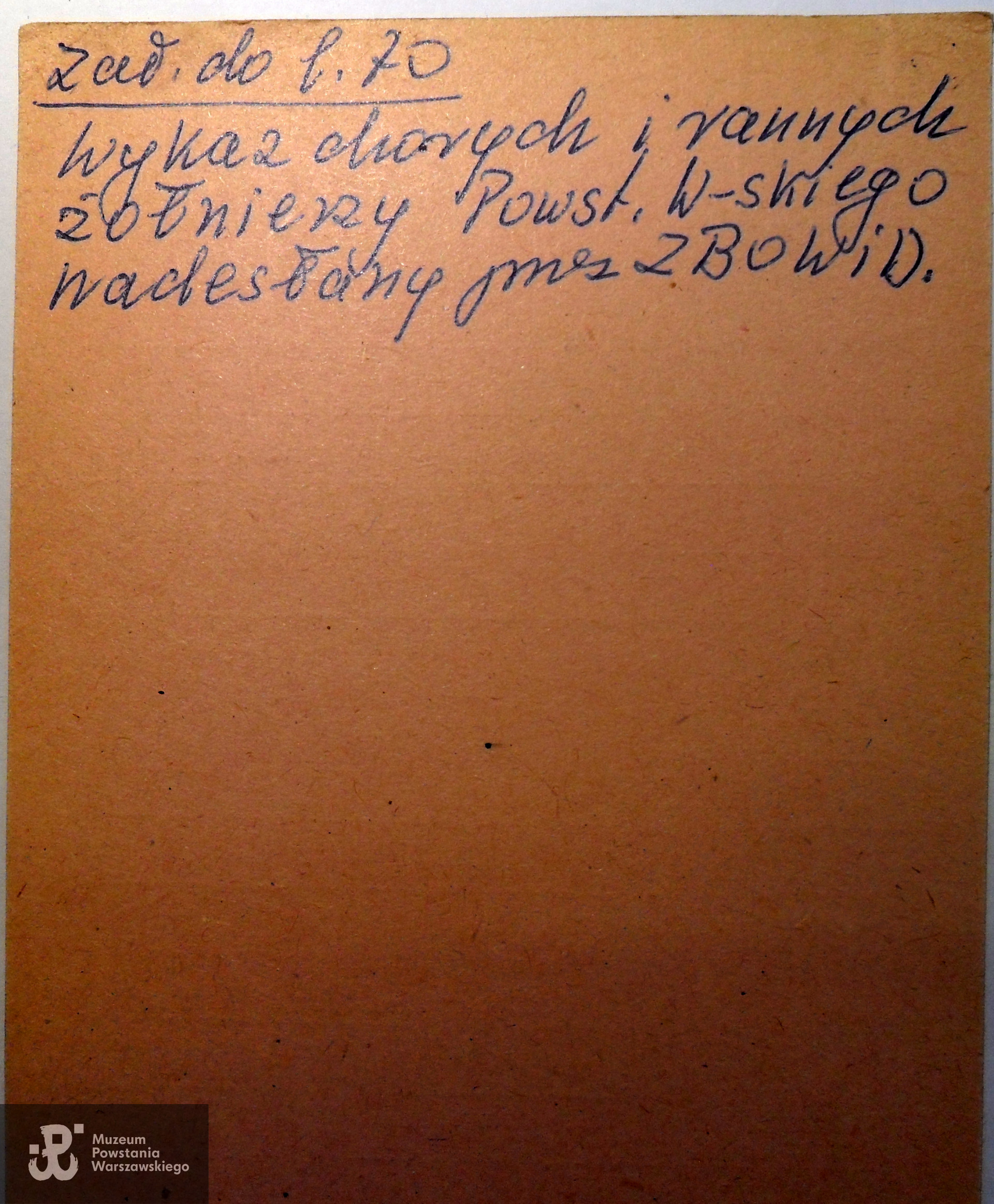 PCK - kartoteka, źródło: wykaz chorych i rannych żołnierzy Powstania Warszawskiego nadesłany do PCK przez ZBoWiD