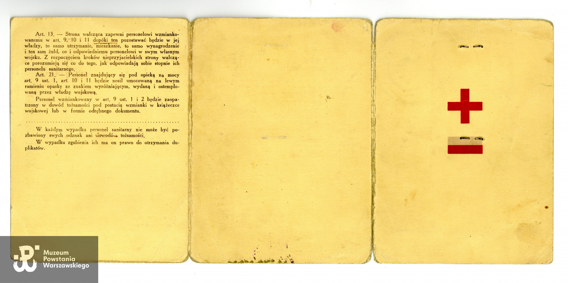 Legitymacja personelu służby zdrowia PCK. Dokument ze zbiorów prywatnych p. Jadwigi Dippel - Bossowskiej.