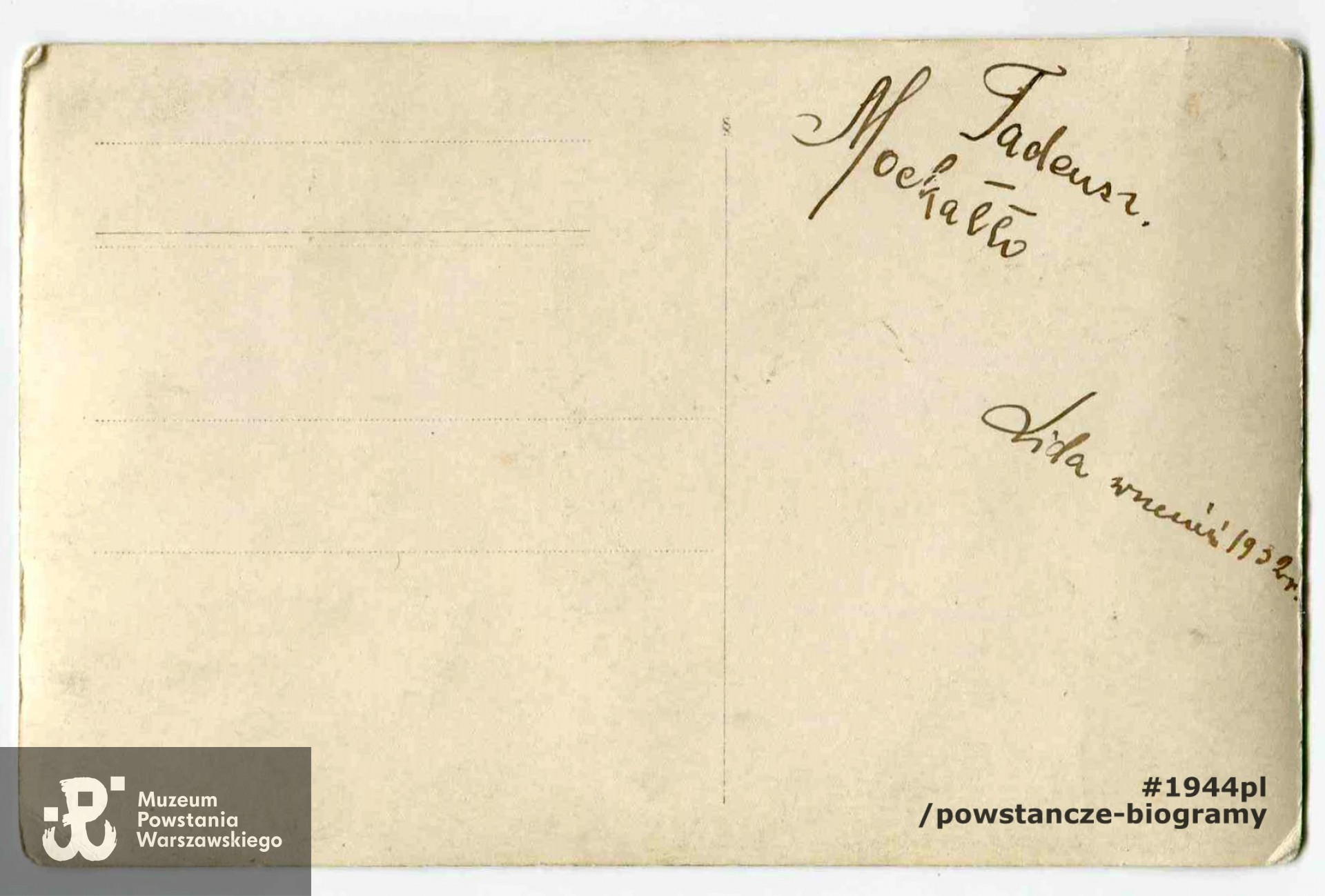 Fot. ze zbiorów rodzinnych, udostępnił p. Witold Mockałło. Skany wykonano w Muzeum Powstania Warszawskiego w marcu 2022 r. 