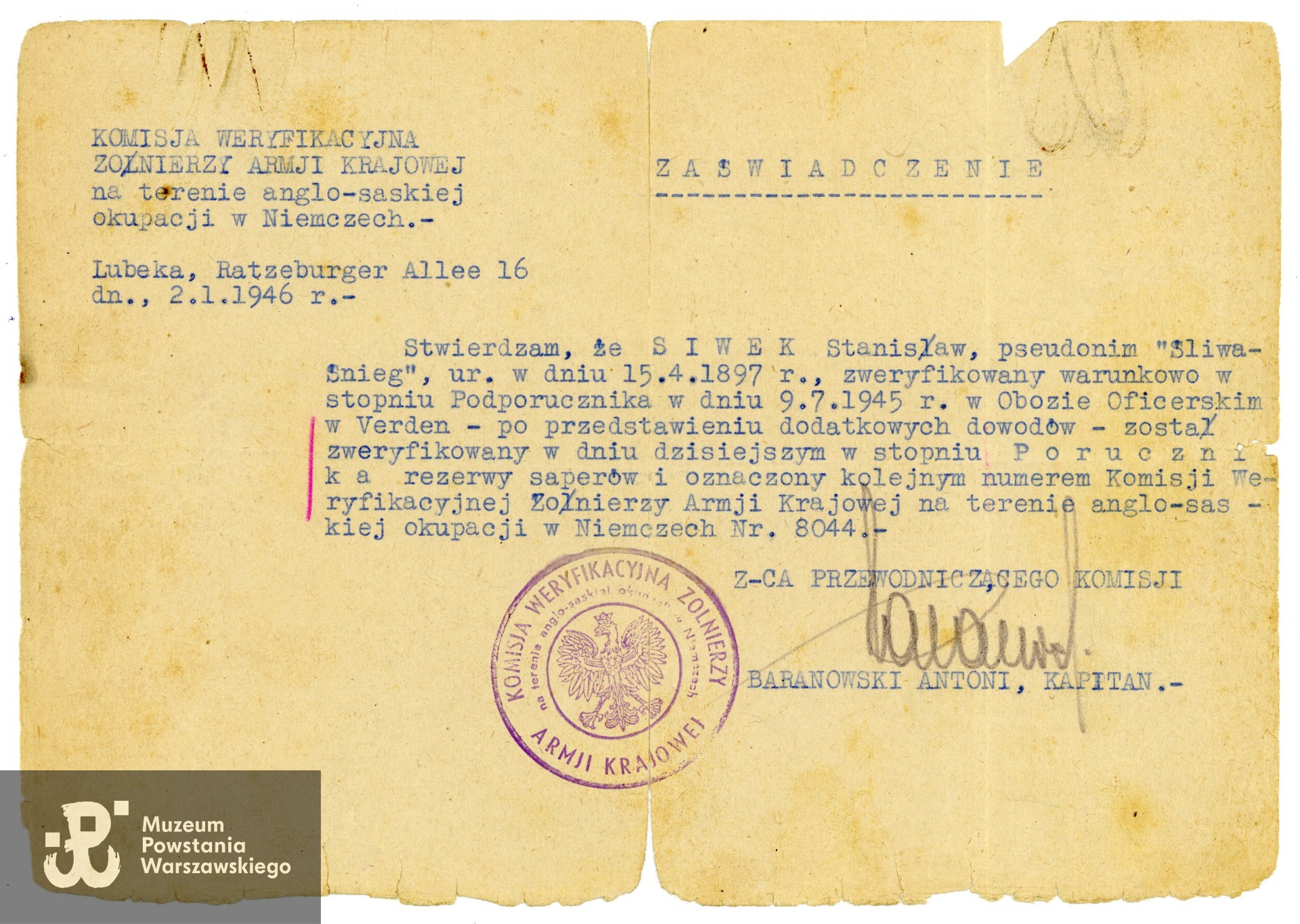 Ze zbiorów rodzinnych p. Sebastiana Włodka, prawnuka Powstańca. Skany wykonano w Muzeum Powstania Warszawskiego, 05/2025