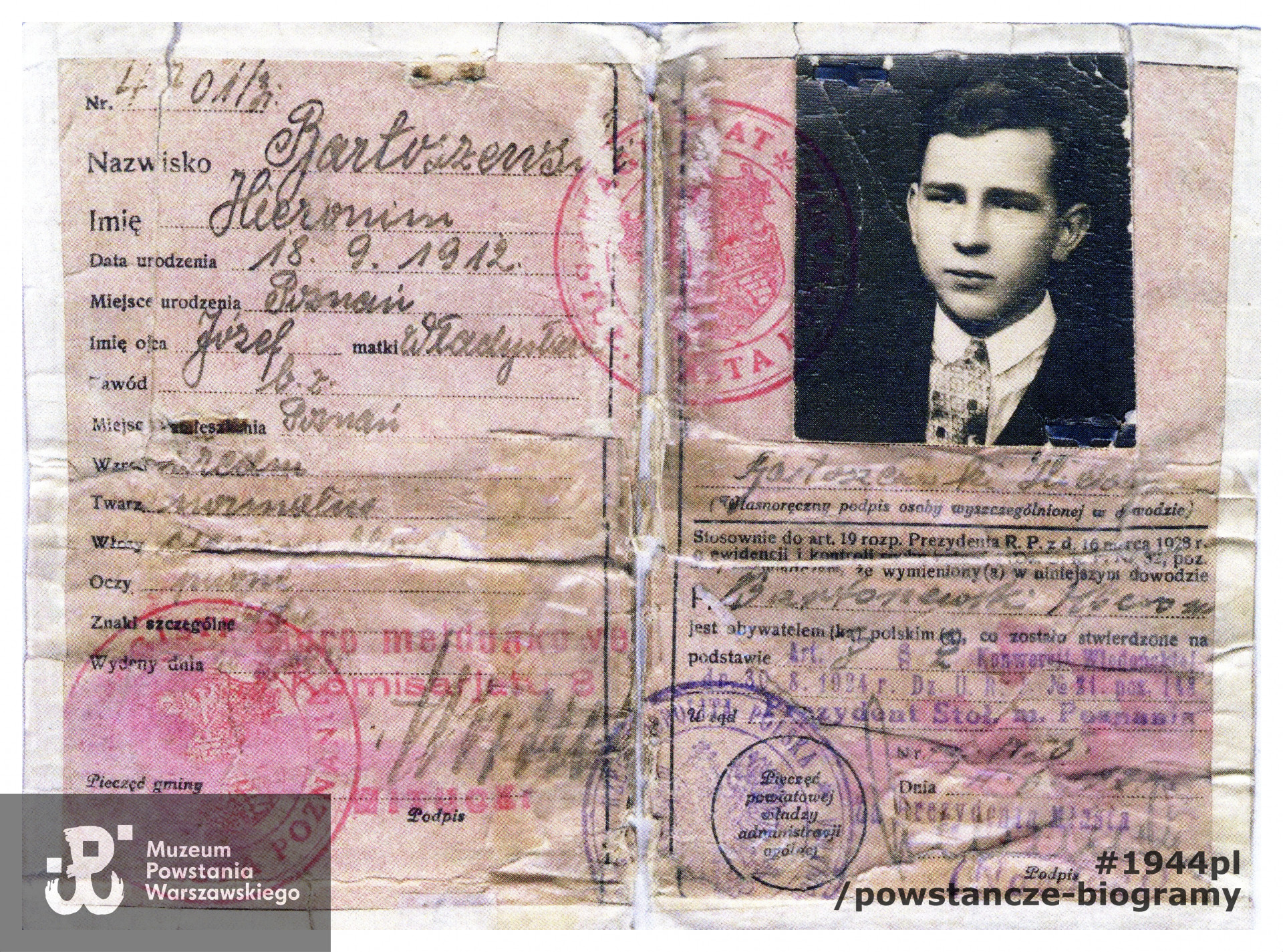 Pozostałe dokumenty: dowód osobisty, Poznań, lata 30-te.Ze zbiorów rodzinnych