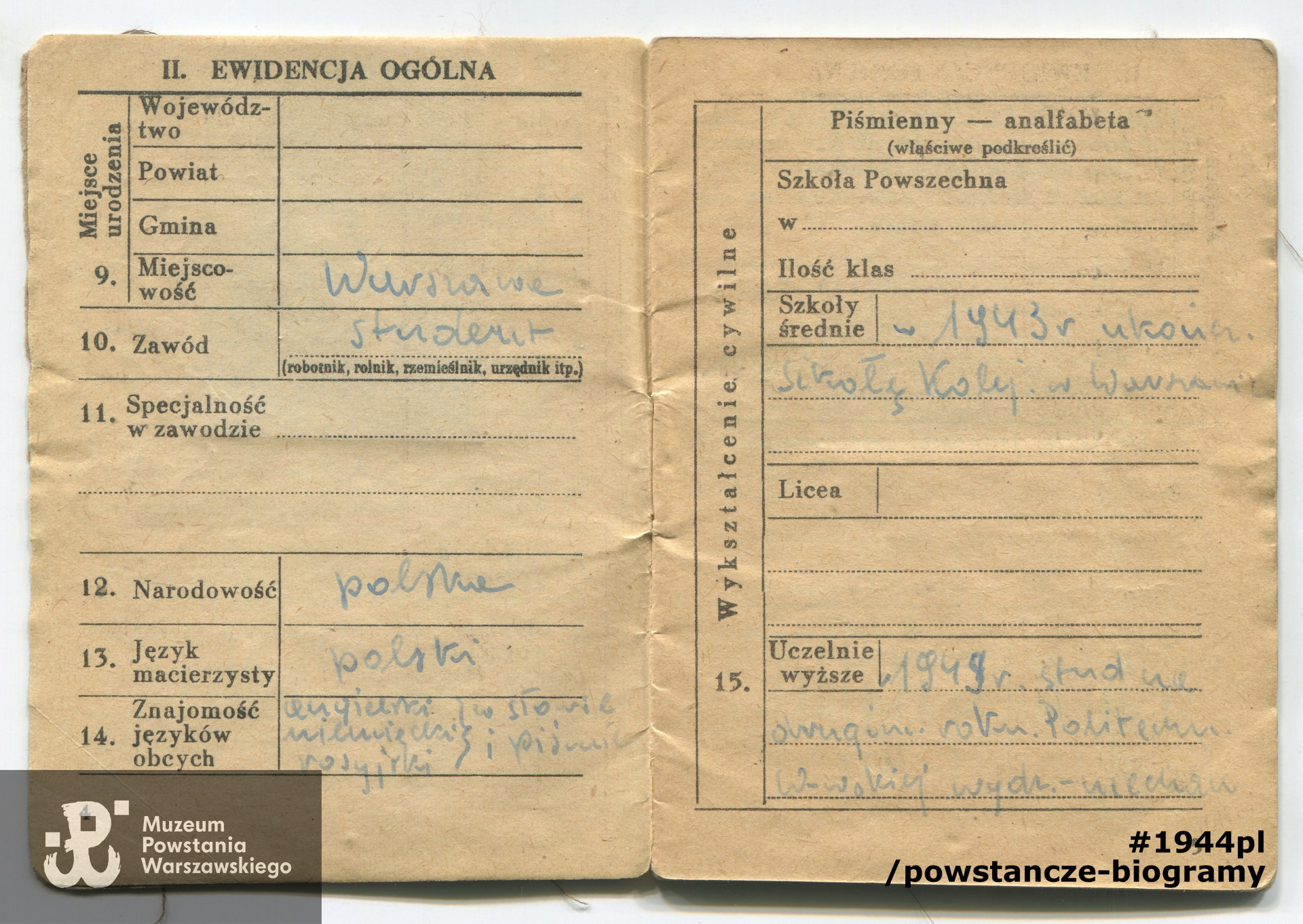 Ze zbiorów Stefana Mielnickiego ps. Mróz. Skan: Pokój Kombatanta MPW - materiały do Słownika Uczestników PW