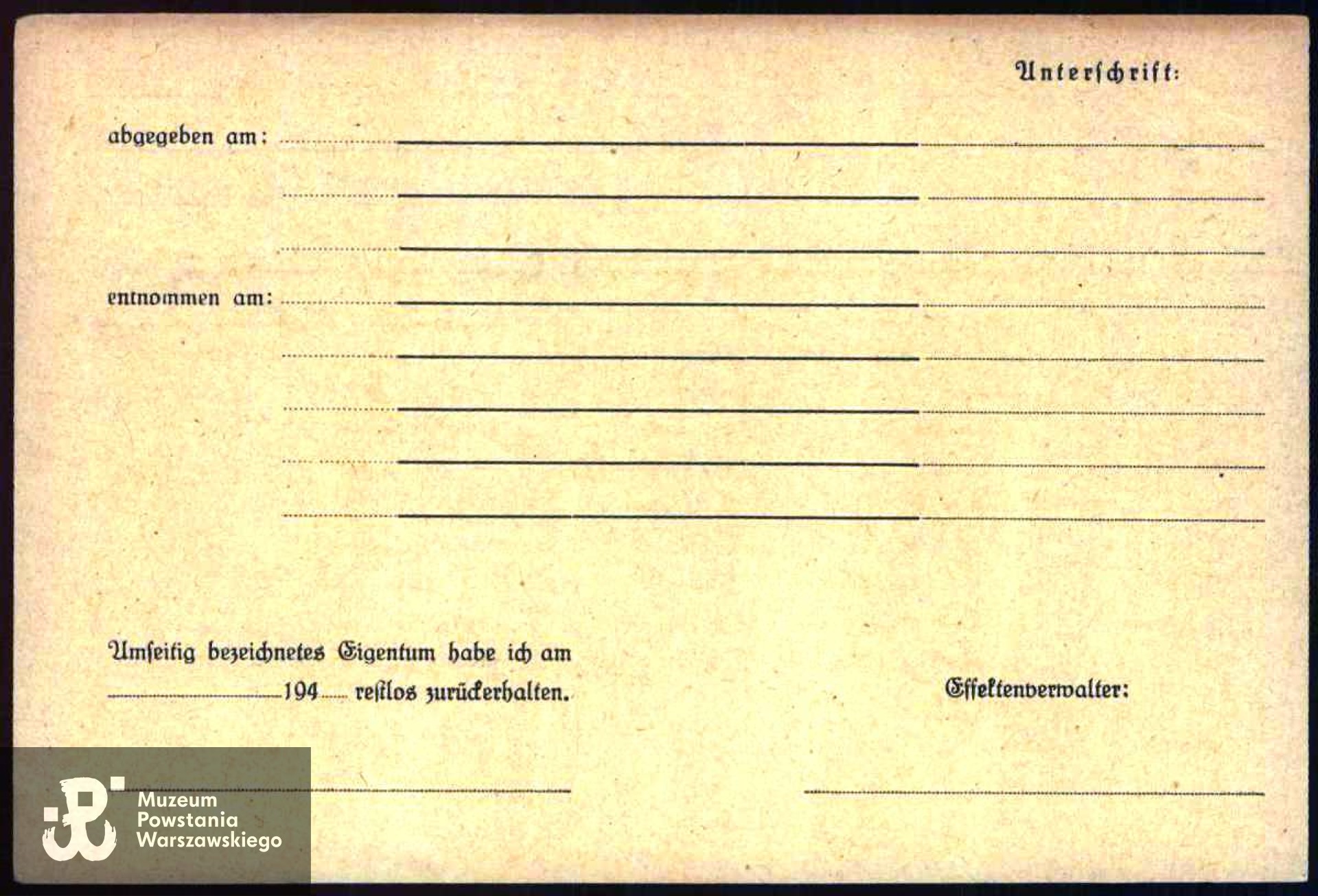 źródło: Arolsen Archives Dokuments, skany otrzymane przez p. Jerzego Mikuszewskiego za pośrednictwem  MyHeritage i przesłane do Muzeum przez p. Jerzego Mikuszewskiego, zięcia Powstańca.