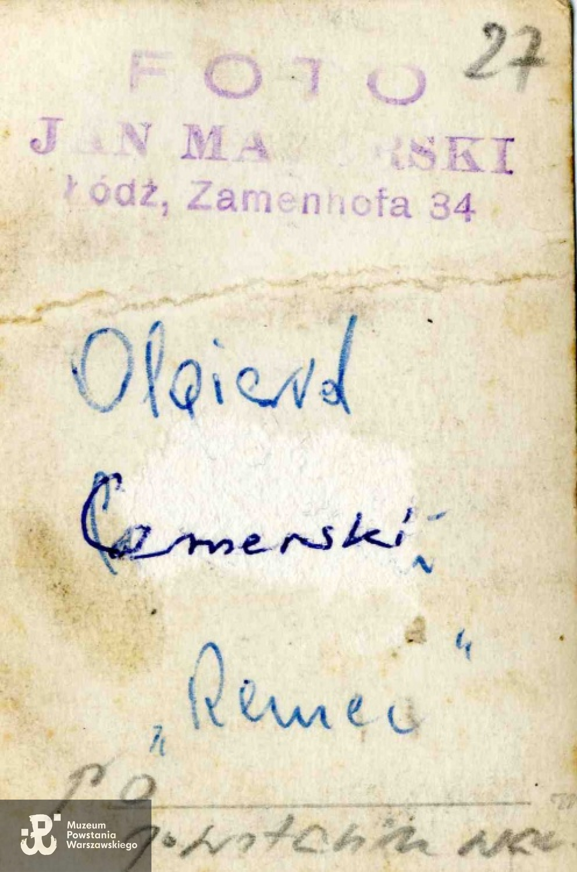 Rewers zdjęcia. Ze zbiorów Stanisława Aronsona "Ryśka"