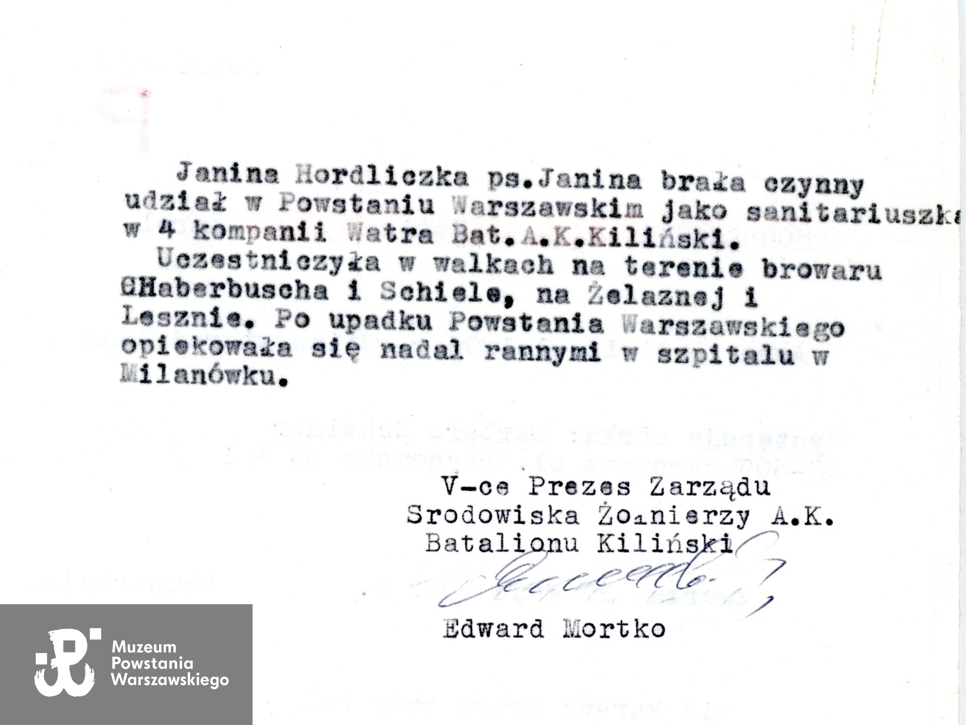 Źr. Teczki personalne uczestników Powstania Warszawskiego: Hordliczka Janina