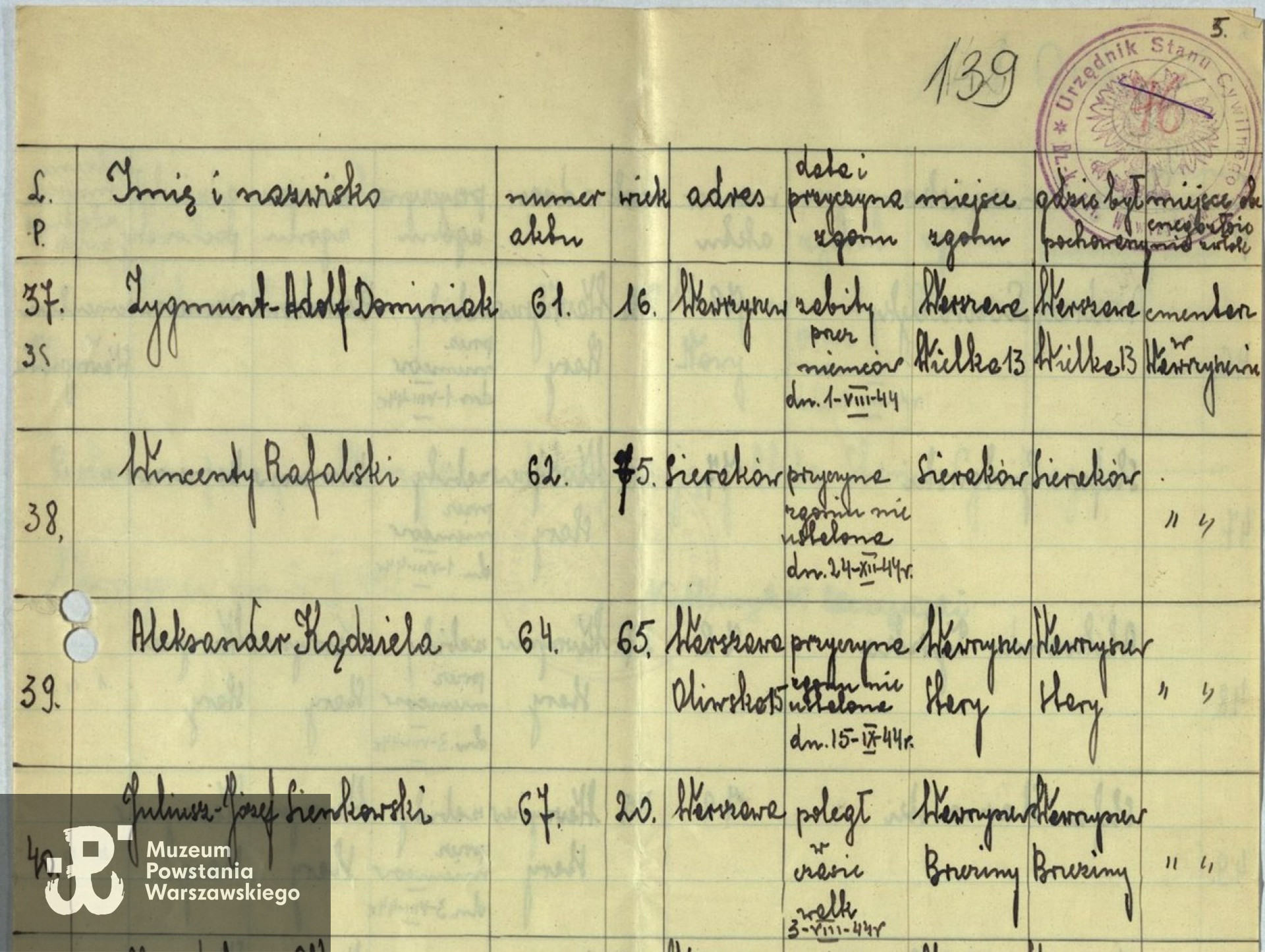  Archiwum Państwowe m.st. Warszawy - listy ekshumowanych