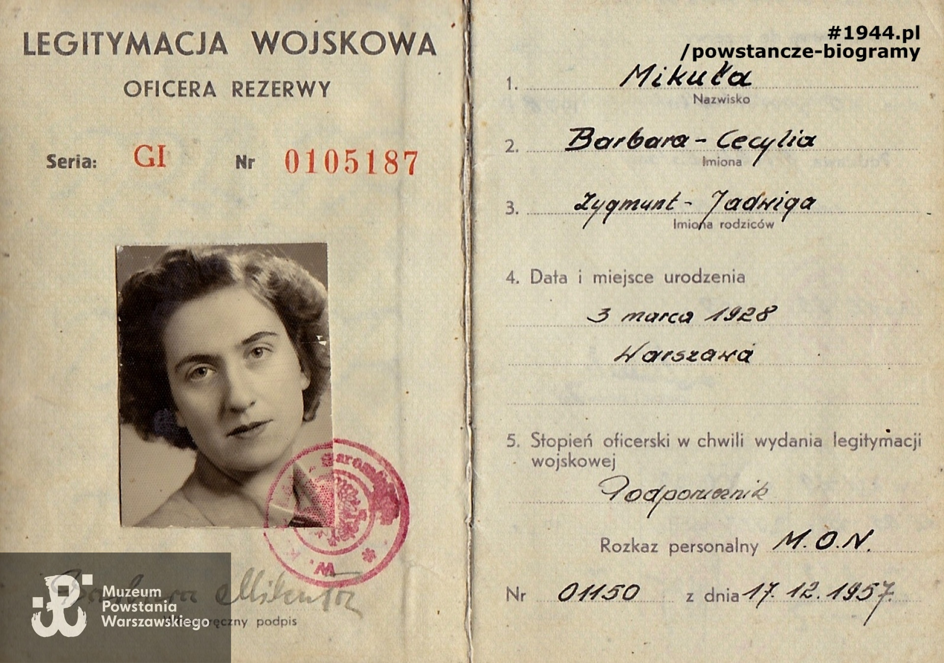 Książeczka wojskowa - okres powojenny. Z archiwum rodzinnego udostępniła p. Danuta Mikuła - Dobroń